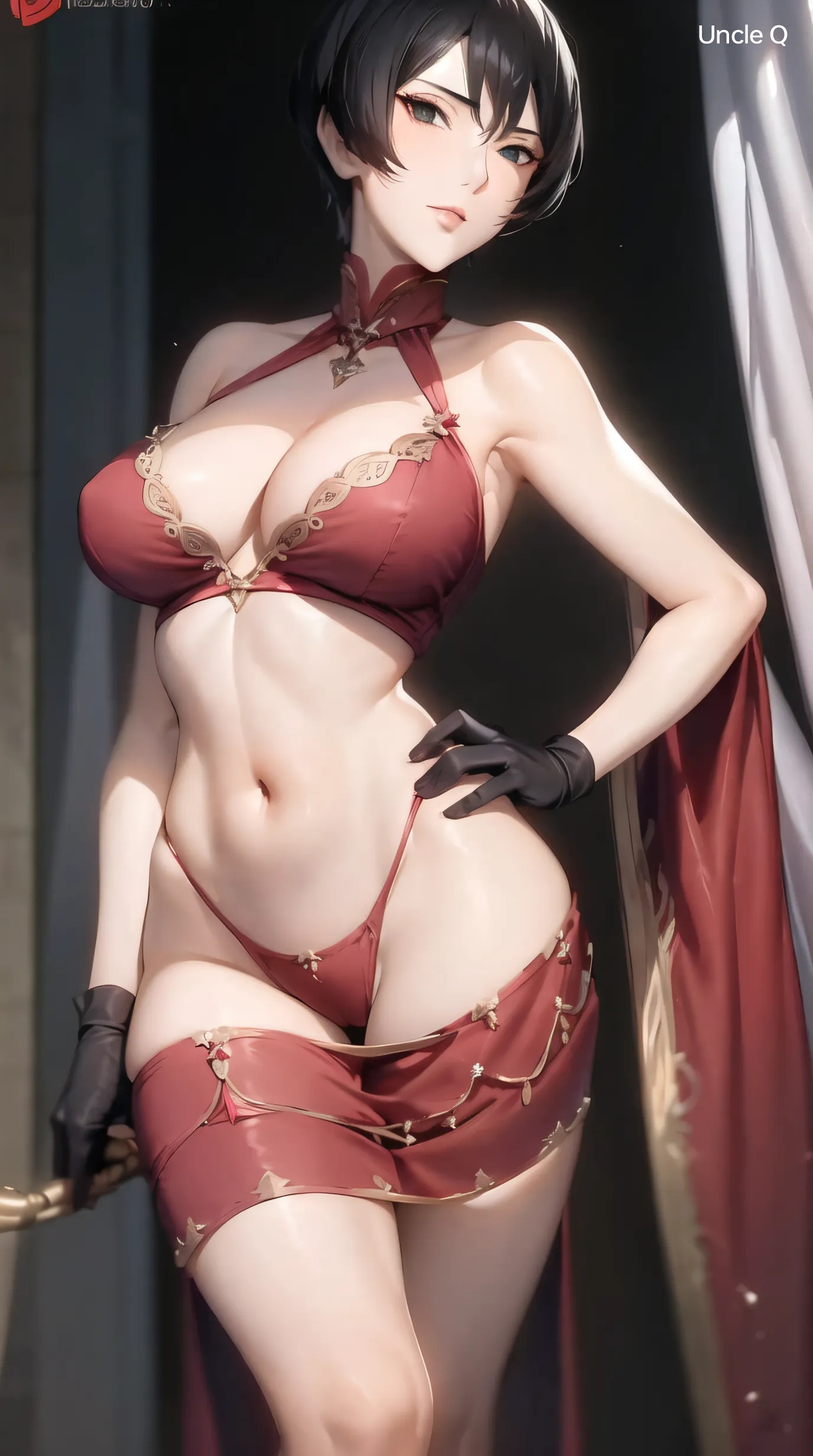1girls, adapted costume, ai generated, artist name, bare legs, bare midriff, bare shoulders, bare thighs, big breasts, black eyes, black hair, boruto: naruto next generations, bra, breasts, cleavage, curvaceous, curvy, curvy female, curvy figure, detached collar, detached sleeves, female, female only, gloves, highleg, highleg panties, kurotsuchi, large breasts, light skin, light-skinned female, lingerie, lipstick, long legs, makeup, mature, mature female, midriff, miniskirt, nai diffusion, naruto, naruto (series), pale skin, pale-skinned female, panties, petite, revealing clothes, sagging breasts, short hair, skimpy, skimpy clothes, skirt, skirt down, slim waist, solo, solo focus, stable diffusion, uncle q, underwear, url, watermark, web address, wide hips