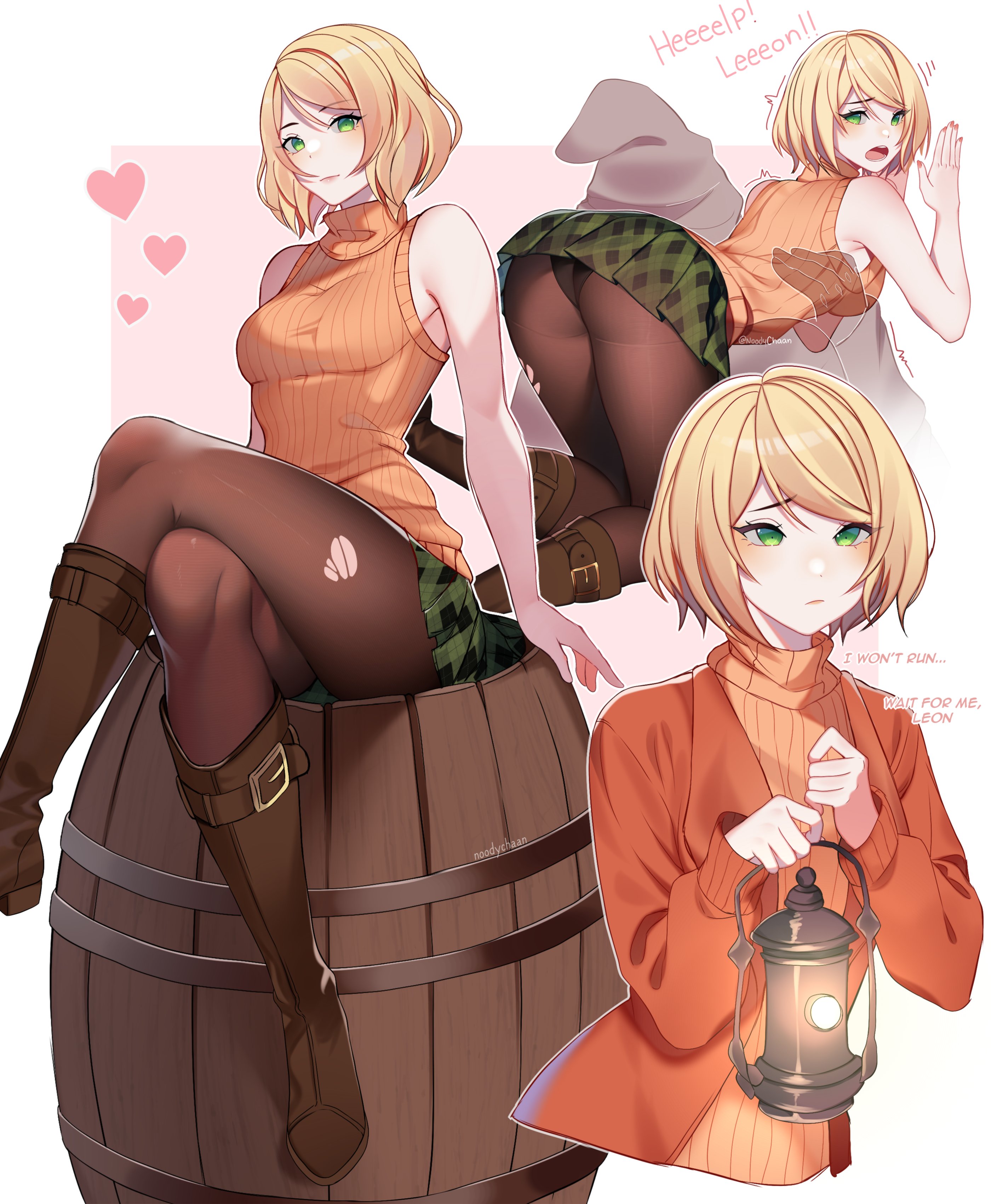 ashley graham, ass, bent over, big ass, blonde hair, female, female only, kneeling, noodychaan, pantyhose, resident evil, resident evil 4, thick thighs