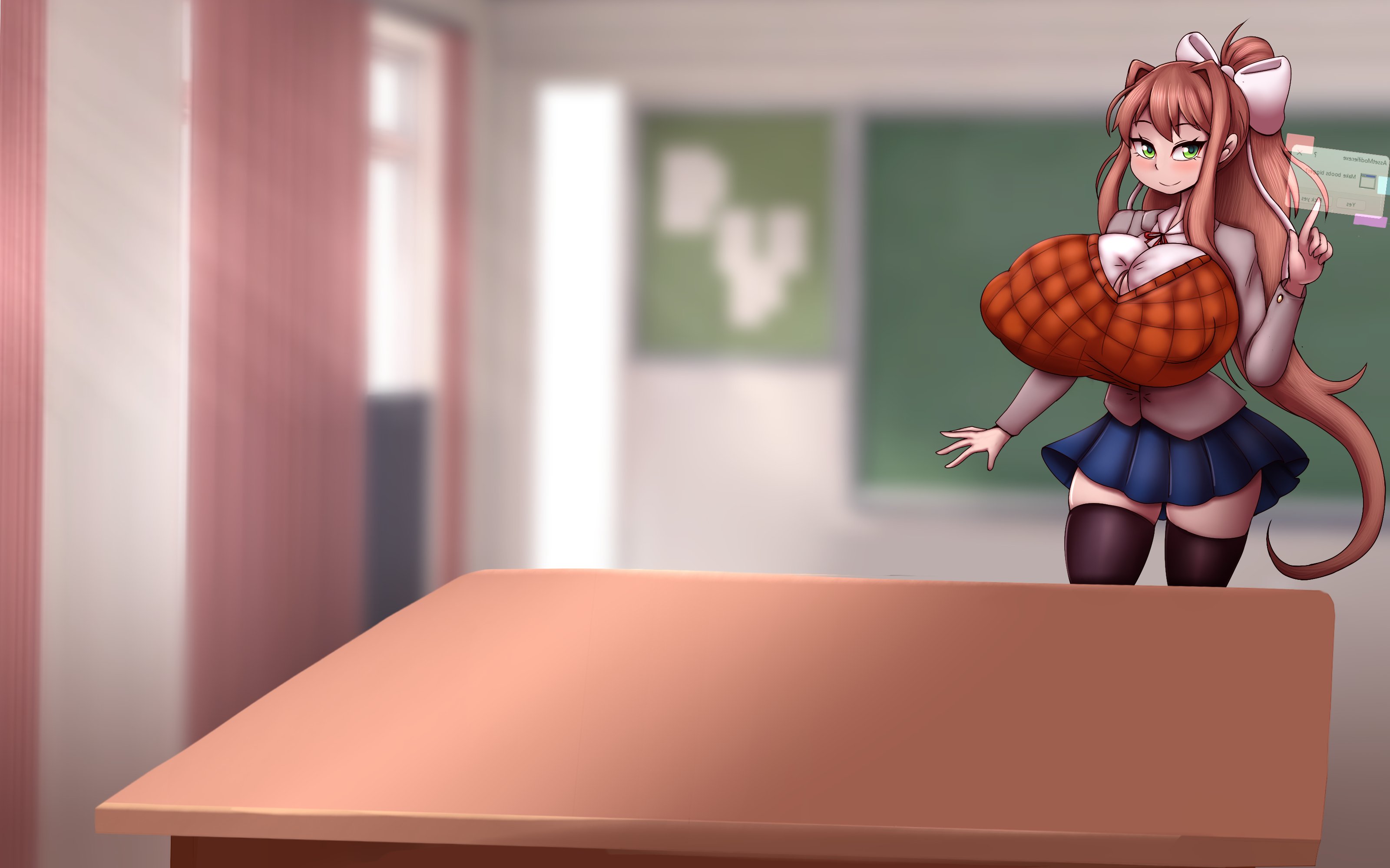 1girls, alternate breast size, breast expansion, breast growth, breast growth (enlargement), breasts, breasts bigger than head, doki doki literature club, expansion, female, huge breasts, metachoke, monika (doki doki literature club), sequence