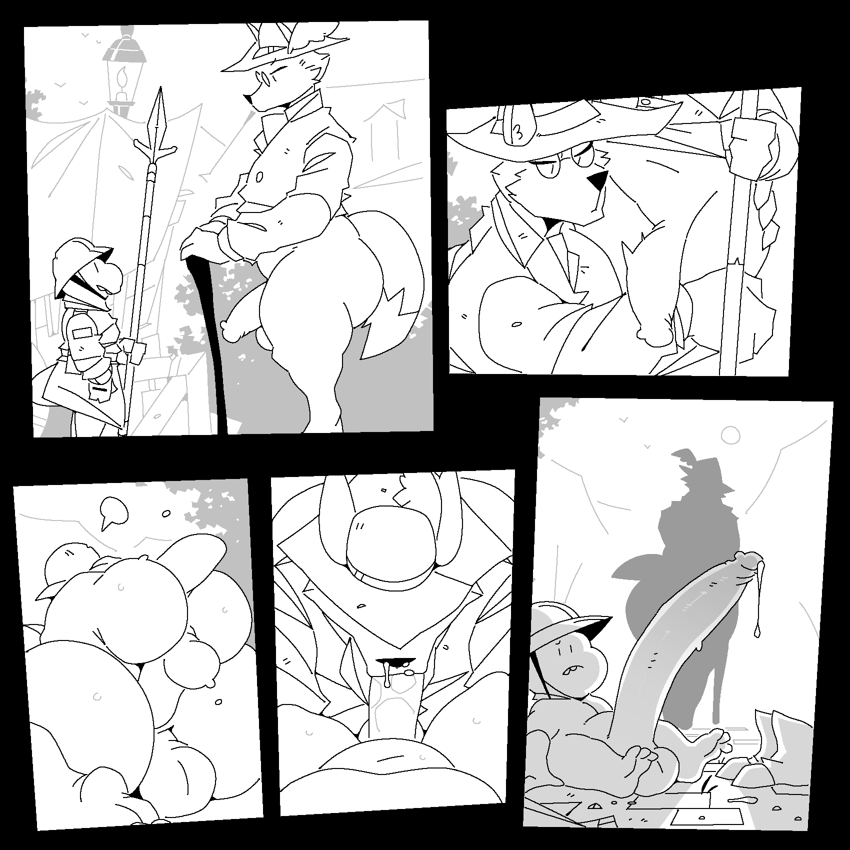 1:1 2023 anal anal_sex anthro ass balls big_butt big_penis boatboots bodily_fluids canid canine clothed clothed_sex clothing colorless comic cum cum_drip cum_from_nose cum_in_mouth cum_in_nose cum_inside detailed_background digital_drawing_(artwork) digital_media_(artwork) dripping duo erection fellatio foreskin fox fur genital_fluids genitals hat hat_feather hat_only headgear headgear_only headwear headwear_only hi_res huge_cock humanoid_genitalia humanoid_penis leaking_cum loose_feather male male/male male_penetrated male_penetrating male_penetrating_male mammal melee_weapon military monochrome mostly_nude nude oral oral_penetration penetration penile penis polearm sex silhouette simple_background size_difference soldier soldier_helmet spear suit tail thick_thighs warrior weapon wide_hips