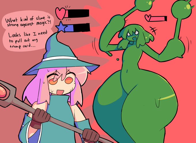 1boy ambiguous_gender ass big_ass big_hips big_thighs combat dialogue femboy flat_chest gigantic_hips gigantic_thighs gloves goo goo_creature good_boy health_bar hip_slime hips huge_ass huge_hips human hyper_hips large_ass large_hips large_thighs mage mana_bar megadingus mint_(megadingus) multicolored_background no_breasts no_pupils open_mouth pink_hair pupilless_eyes simple_background sleeveless slime slime_boy slime_hair slime_monster staff text text_bubble thick_thighs thighs white_sclera wide_hips wizard wizard_hat wizard_staff