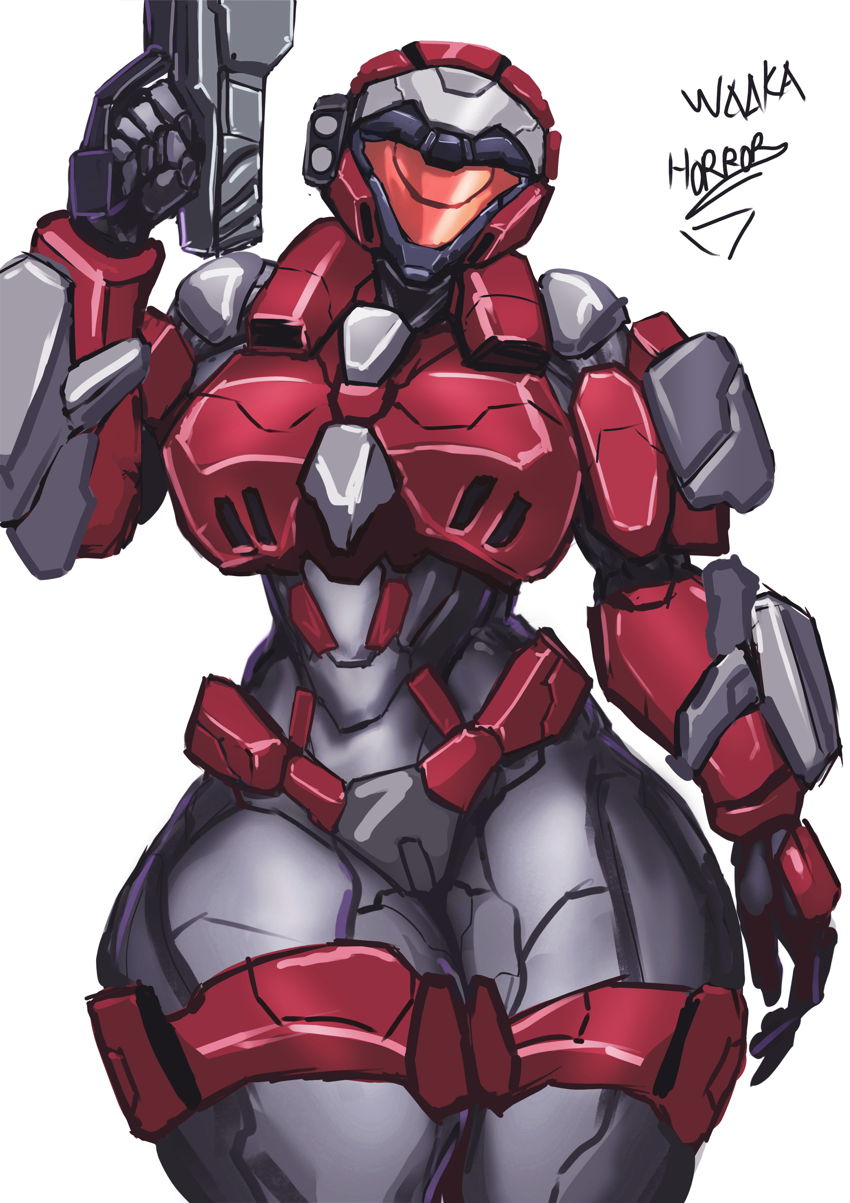big breasts, breasts, female, halo (series), human, original, original character, power armor, spartan (halo), thick thighs, waaka horror, wide hips