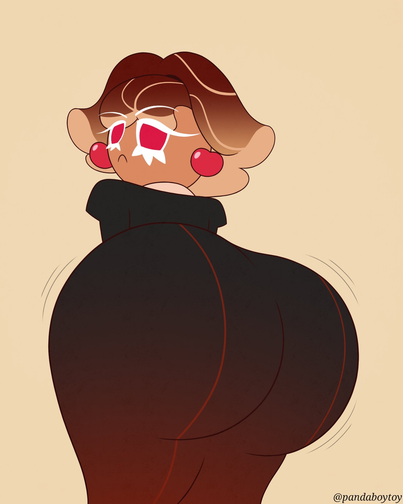 1girls, 2021, ass, big ass, chocolate bonbon cookie, cookie run, cute, earrings, female, looking at viewer, looking back, pandaboytoy, red earrings, tagme, thick thighs