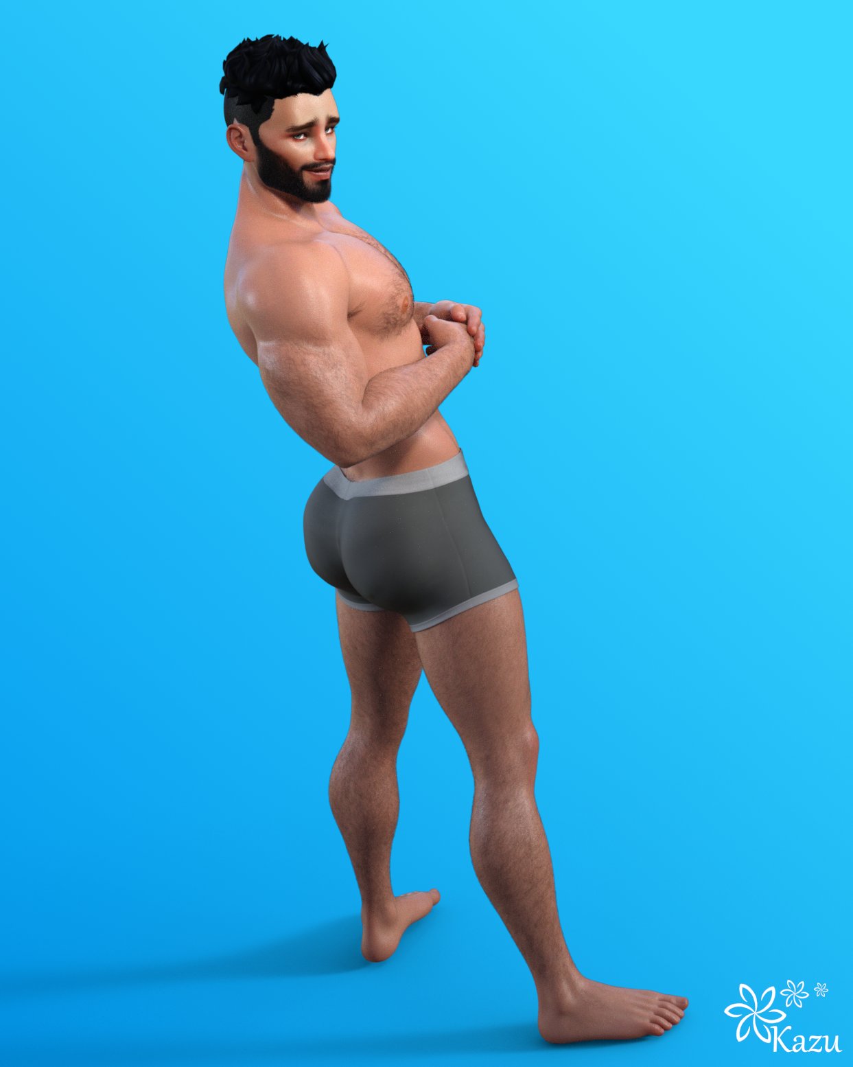 1boy 1human 1male 3d 3d_(artwork) 3d_model black_hair blue_eyes boxers electronic_arts hairy hairy_body hairy_male kazuworks light-skinned_male light_skin male male_focus male_only maxis muscles muscular muscular_male oc original original_character pixboytales solo solo_focus solo_male the_sims the_sims_4