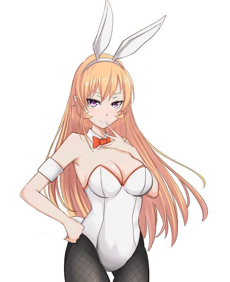 1girls, blonde hair, blonde-haired female, bunny ears, bunny girl, bunnysuit, female, nakiri erina, purple eyes, shokugeki no souma