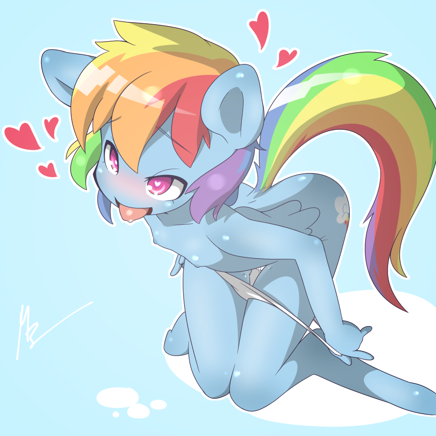 2015 anthro blue_body blue_skin breasts dated equine female friendship_is_magic hair heart multicolored_hair mustang-blaze my_little_pony nipples panties pegasus pink_eyes rainbow_dash_(mlp) rainbow_hair rainbow_tail small_breasts tail tongue tongue_out underwear wings