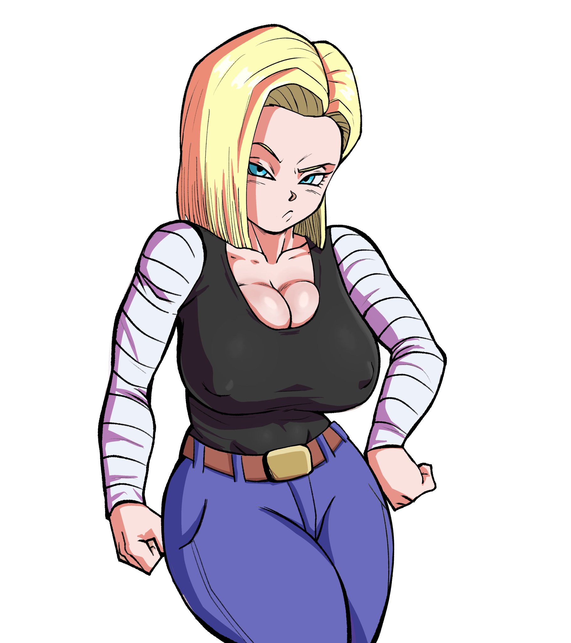 1girls, alternate breast size, android 18, big breasts, blonde hair, blue eyes, breasts, cleavage, dragon ball, dragon ball z, female, huge breasts, large breasts, looking at viewer, milf, pseudocel, solo
