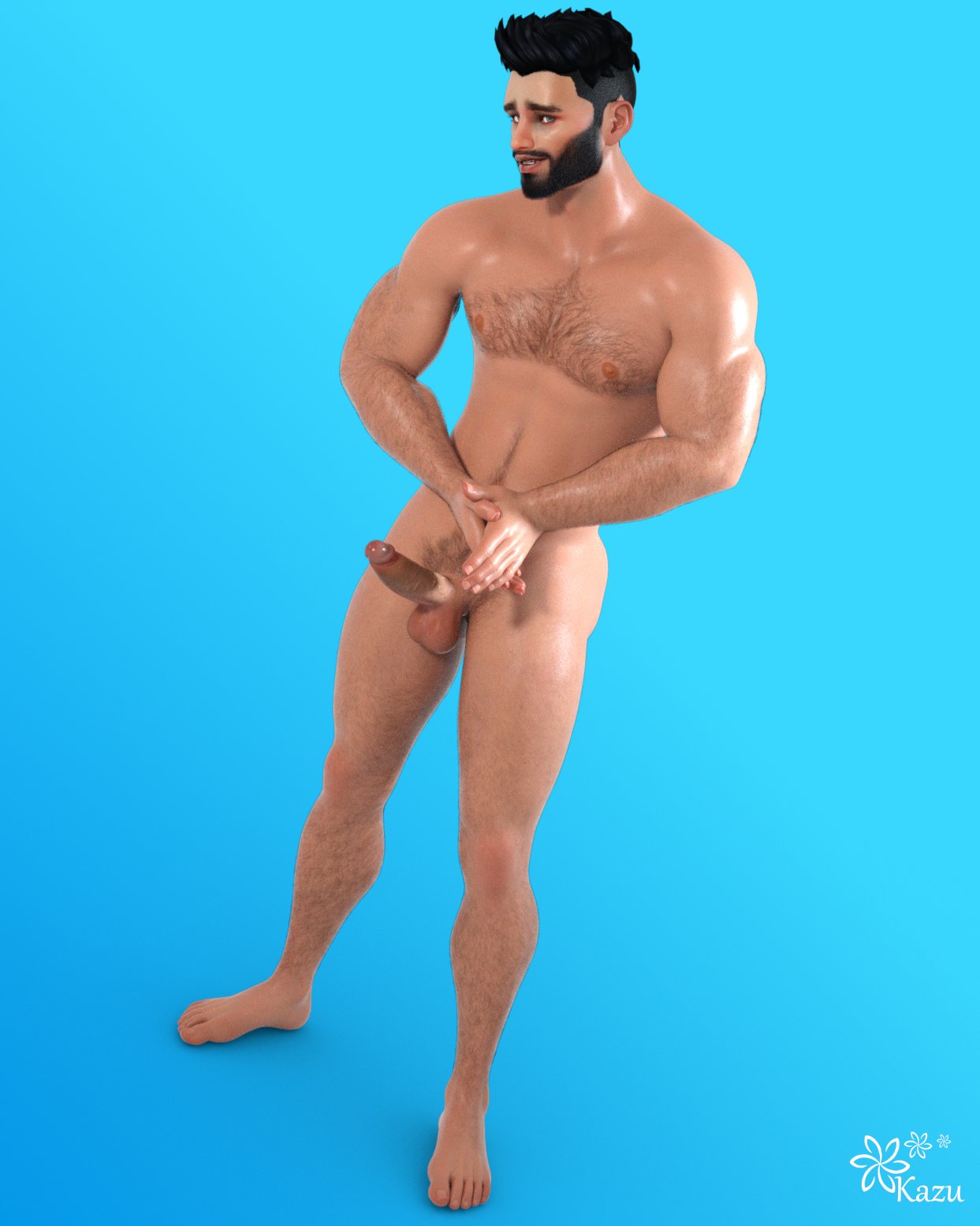 1boy 1human 1male 3d 3d_(artwork) 3d_model black_hair blue_eyes electronic_arts erect_penis erection first_porn_of_artist hairy hairy_body hairy_male kazuworks light-skinned_male light_skin male male_focus male_only maxis muscles muscular muscular_male oc original original_character pixboytales solo solo_focus solo_male the_sims the_sims_4 veiny_penis