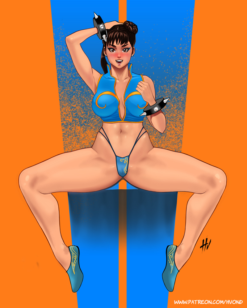 1girls bikini chun-li female female_only hvond legs_apart looking_at_viewer sitting solo street_fighter street_fighter_alpha