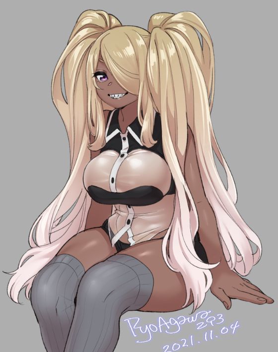 1girls big_breasts blonde_hair breasts dark-skinned_female dark_skin female female_only gyaru large_breasts looking_at_viewer ryo_agawa solo thick_thighs thighhighs twintails wide_hips