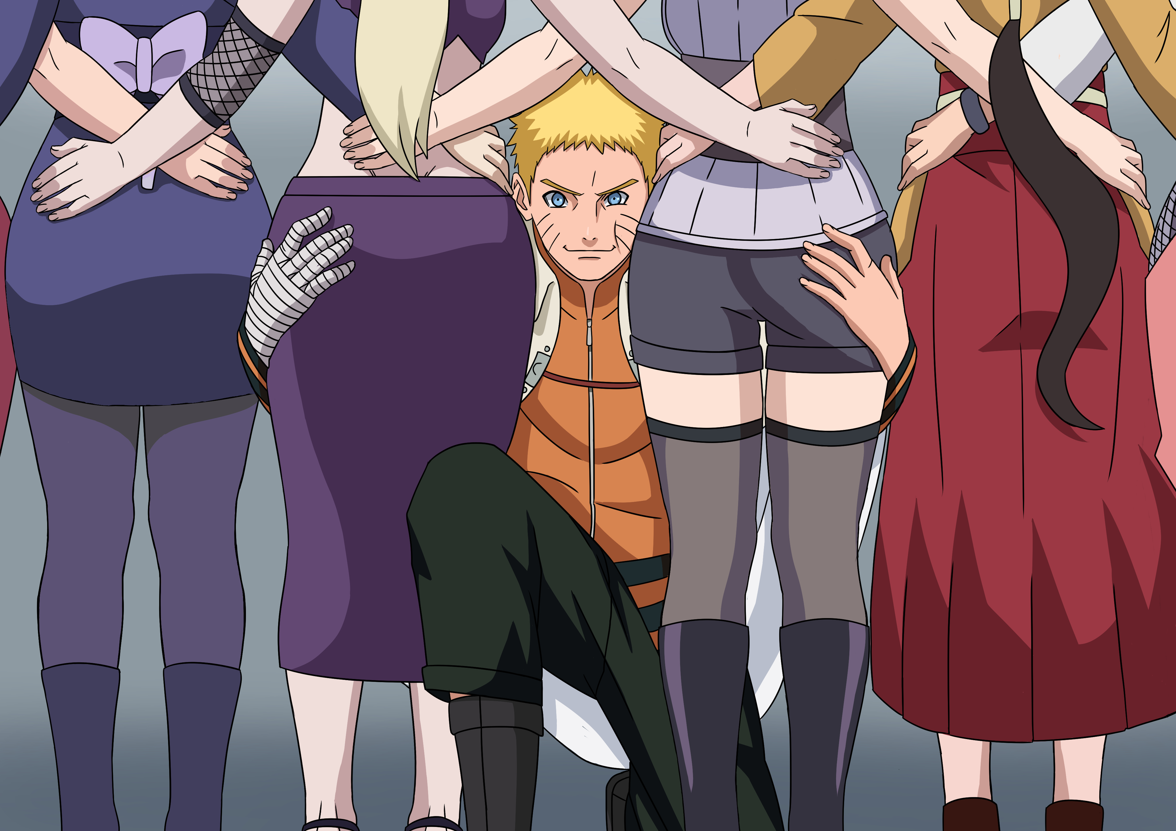 1boy, 6+girls, ass, ass focus, ass grab, backboob, blonde hair, blue eyes, blush, boruto: naruto next generations, breasts, brother in law and sister in law, brown hair, cape, cheating, cheating wife, clothing, crop top, dress, faceless female, facing away, female, friends, from behind, fully clothed, hakama, hand on ass, hand on waist, harem, husband and wife, hyuuga hanabi, hyuuga hinata, ino yamanaka, jacket, kimono, kneeling, looking at viewer, male, multiple females, multiple girls, nara temari, naruto, naruto (series), netorare, ninrubio, ntr, on knees, pants, ponytail, presenting, presenting ass, presenting hindquarters, sakura haruno, shirt, short hair, shorts, sisters, skirt, smile, standing, take your pick, temari, tenten, tied hair, uzumaki hinata, uzumaki naruto, waist grab, yamanaka ino, yellow hair