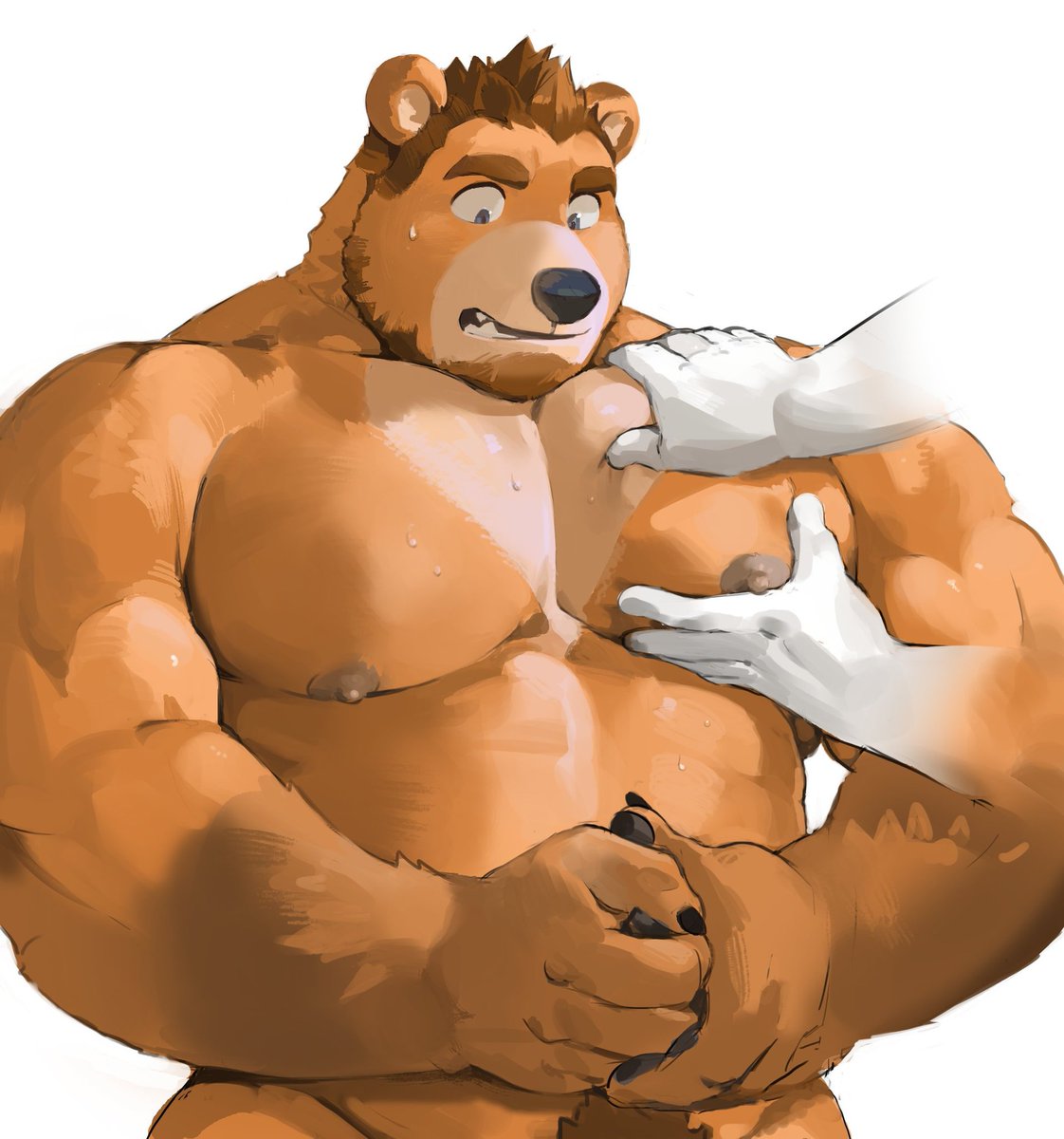 and anthro bara bara_tits bear beard big_pecs blue_eyes derek_honnington_(saltypoundcake) furry furry_male furry_only gay huge_pectorals humanoid large_pectorals male male_focus male_only muscles muscular muscular_male nipples nude nude_male pec_grab pecs pectoral_bulge pubic_hair saltypoundcake solo solo_focus solo_male source_request spookeedoo sweat sweatdrop sweating