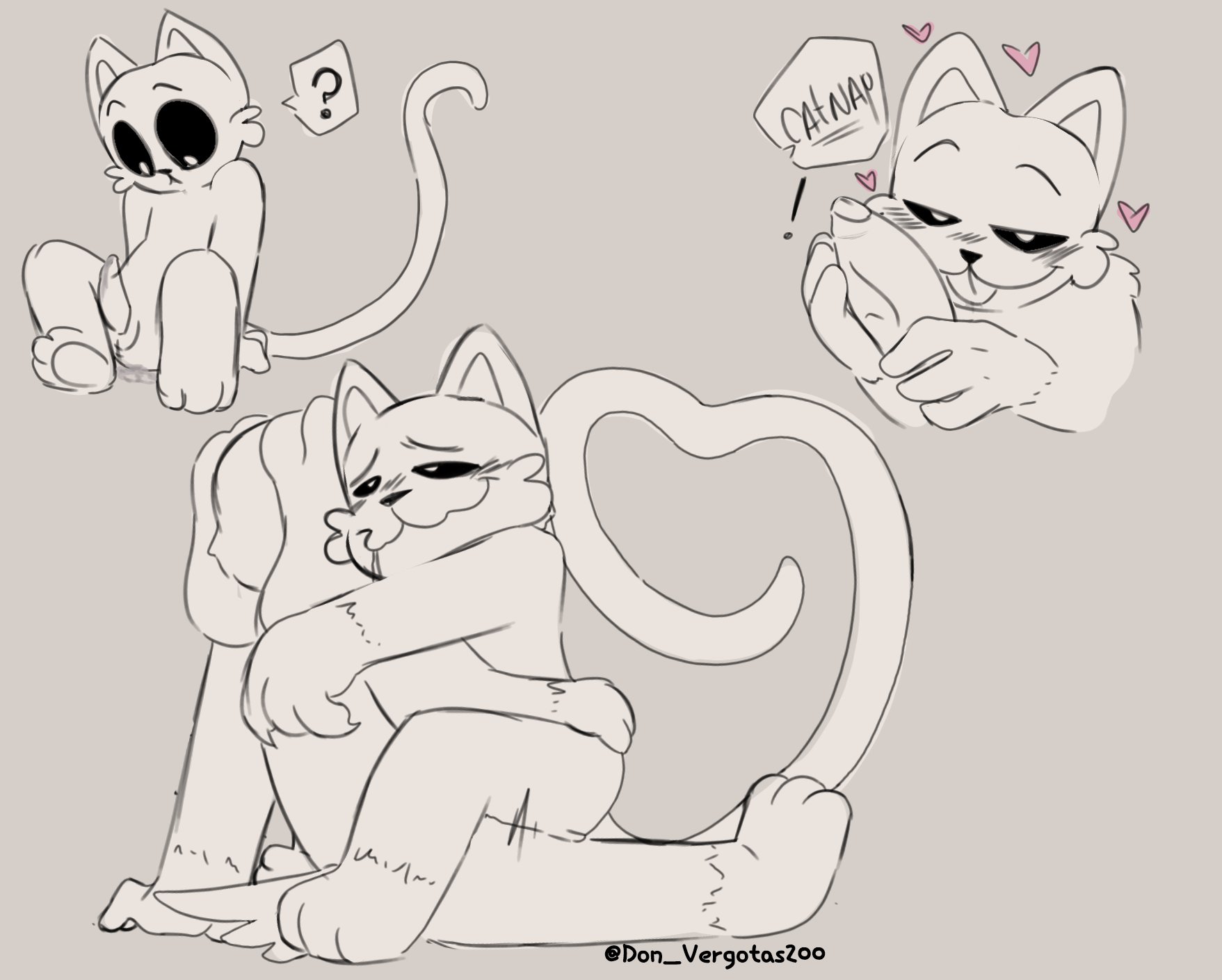2024, 2boys, 2d, 2d (artwork), 2d artwork, anal, anal sex, animal genitalia, animal penis, anthro, anthro on anthro, anthro only, anus, ass, black and white, blush, canine, cat, cat boy, cat ears, cat tail, catboy, catnap, catnap (poppy playtime), critters (poppy playtime), cute, dialogue, dog, dog boy, dog ears, dog tail, dogday, dogday (poppy playtime), doggy, domestic cat, domestic dog, don vergotas200, feline, fur, furry, furry only, gay, male, male only, male/male, mob entertainment, no humans, orange fur, orange skin, penetration, penis, penis in ass, poppy playtime, poppy playtime (chapter 3), purple fur, purple skin, riding, riding penis, sex, smiling critters, tagme, tail, text, touching penis, yaoi