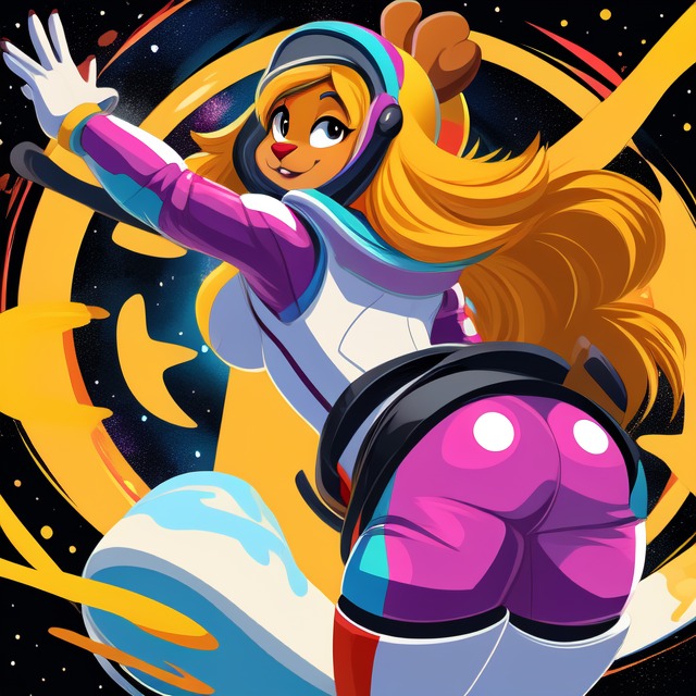 abstract abstract_art abstract_background ai_generated anthro ass breast breasts butt_focus deer deltarune diplive7 female furry noelle_holiday sideboob simple_shading space spacesuit thick_ass tight_clothing tight_fit vector_art_style vibrant vibrant_background