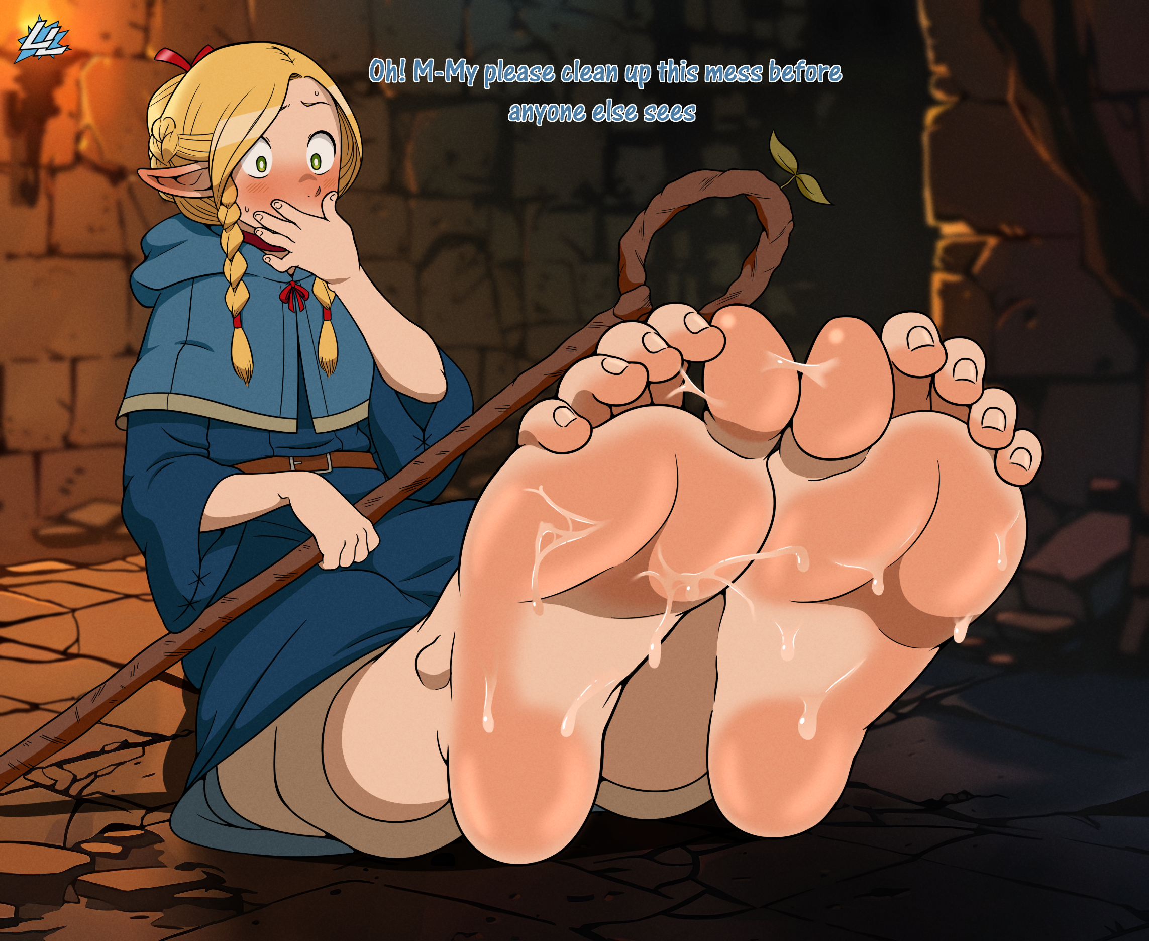 barefoot, cum, cum on feet, dungeon meshi, feet, female, foot fetish, foot focus, foot worship, lazzylad, marcille donato, soles, solo, toes