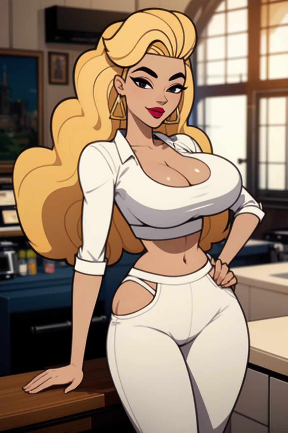 1girls ai_generated blonde_hair cleavage curvaceous curvy curvy_body curvy_female curvy_figure earrings female female_only hourglass_figure inner_sideboob kelly_(tdi) light-skinned_female light_skin milf mrseyker pixai solo solo_female the_ridonculous_race total_drama_(series) total_drama_island voluptuous voluptuous_female white_clothing