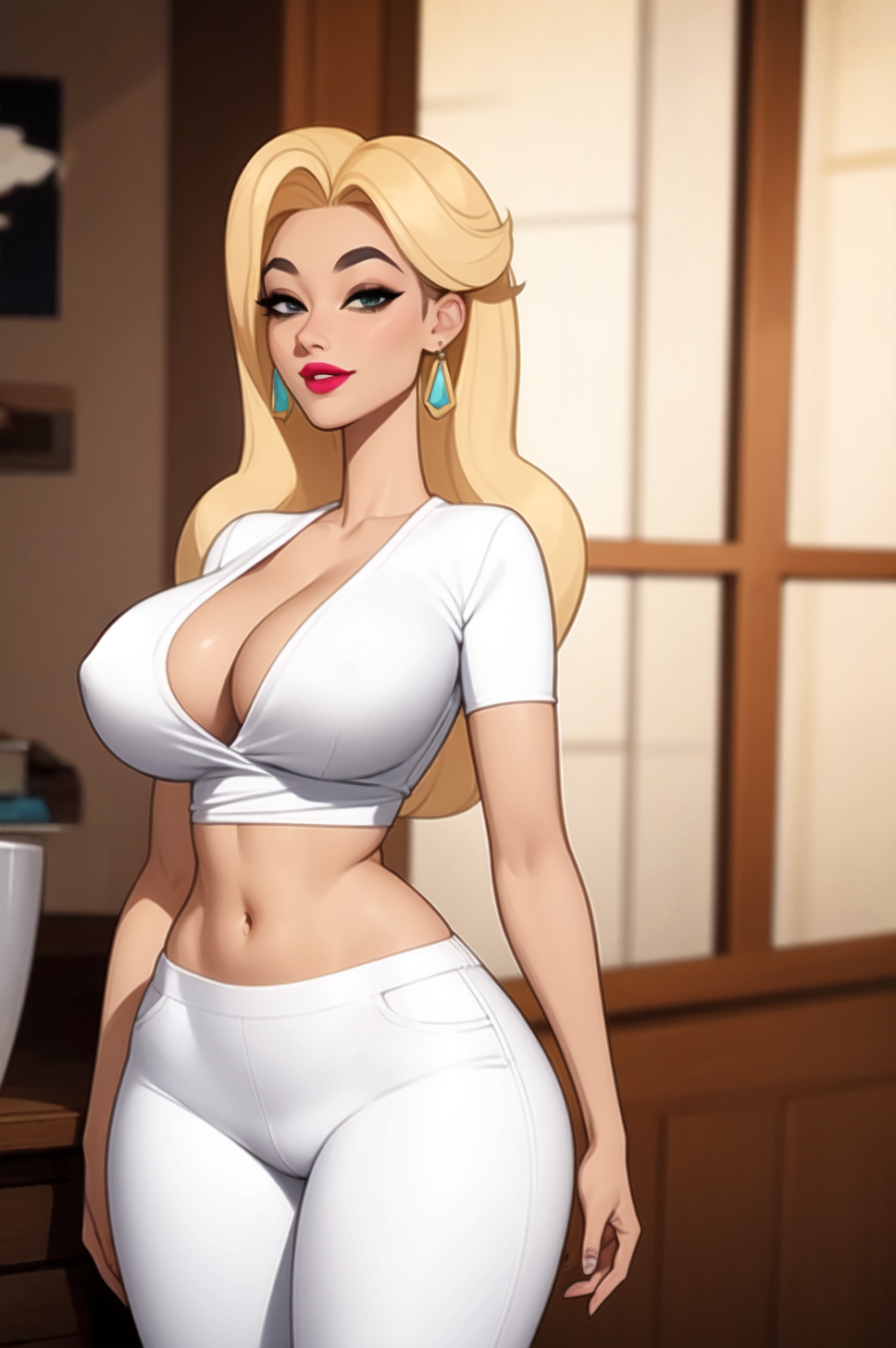 1girls ai_generated blonde_hair cleavage curvaceous curvy curvy_body curvy_female curvy_figure earrings erect_nipples female female_only hourglass_figure inner_sideboob kelly_(tdi) light-skinned_female light_skin milf mrseyker nipples nipples_visible_through_clothing pixai solo solo_female the_ridonculous_race total_drama_(series) total_drama_island voluptuous voluptuous_female white_clothing