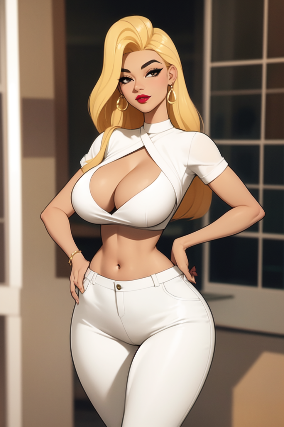 1girls ai_generated blonde_hair cleavage curvaceous curvy curvy_body curvy_female curvy_figure earrings female female_only hourglass_figure inner_sideboob kelly_(tdi) light-skinned_female light_skin milf mrseyker pixai solo solo_female the_ridonculous_race total_drama_(series) total_drama_island voluptuous voluptuous_female white_clothing