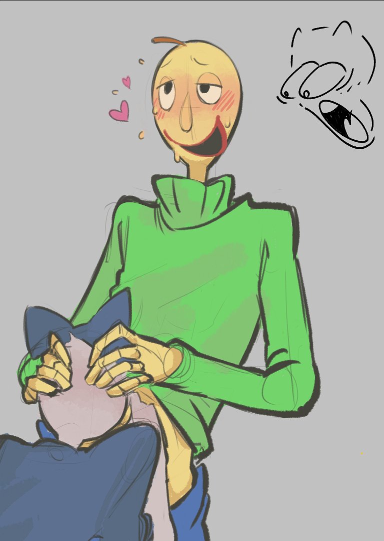 1ambiguous 1boy :0 ambiguous_gender b12player baldi baldi's_basics_in_education_and_learning balding baldis_basics blowjob blush blushing duo gray_background green_sweater green_turtleneck heart open_mouth pants pants_down penis_in_mouth player red_lips suprised sweat sweating turtleneck turtleneck_sweater