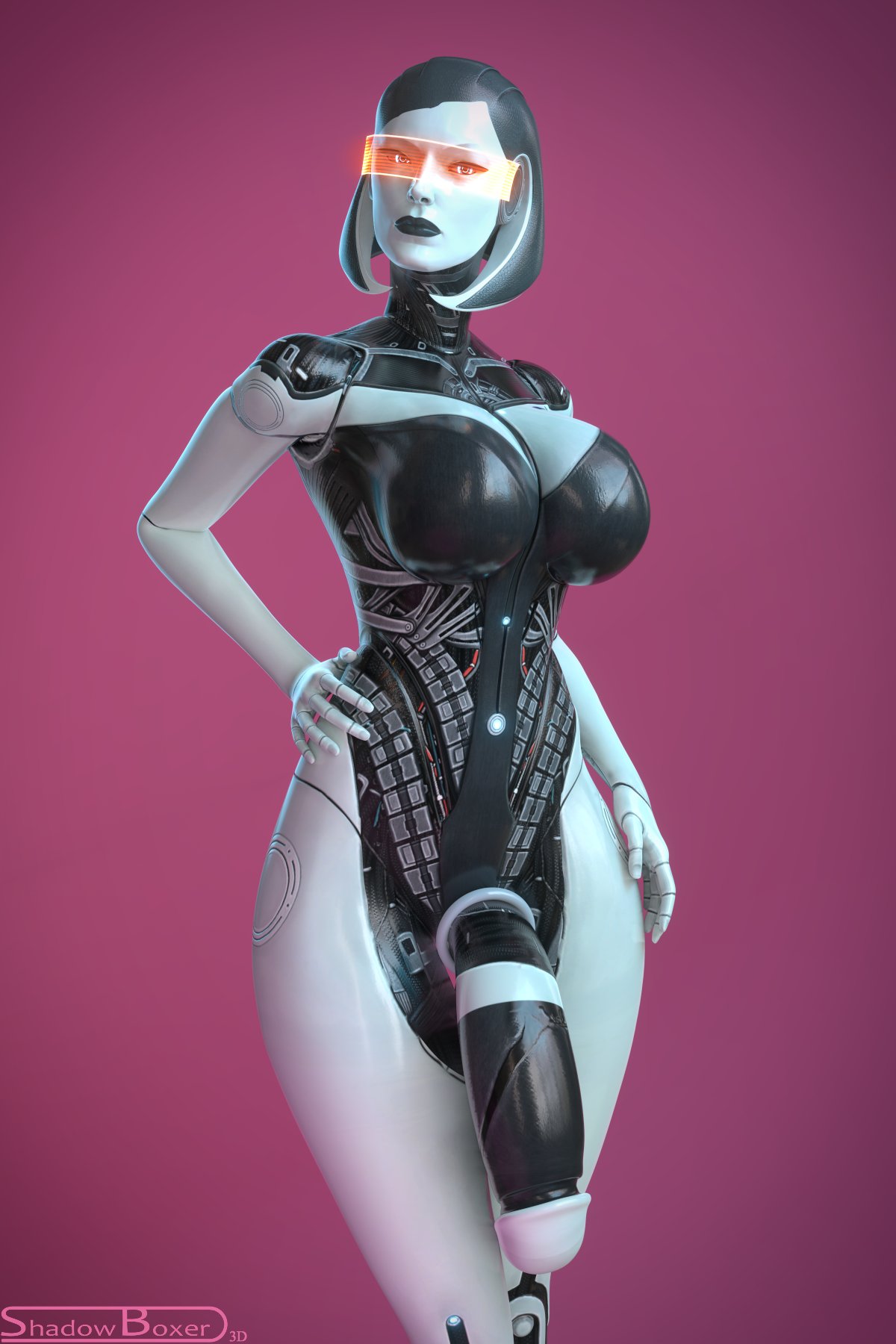 1futa, 3d, big breasts, breasts, cleavage, edi, female, flaccid, futa only, futanari, huge cock, intersex, large breasts, mass effect, mass effect 3, penis, red-tinted eyewear, robot girl, shadowboxer, solo, thick thighs, tinted eyewear, visor, wide hips
