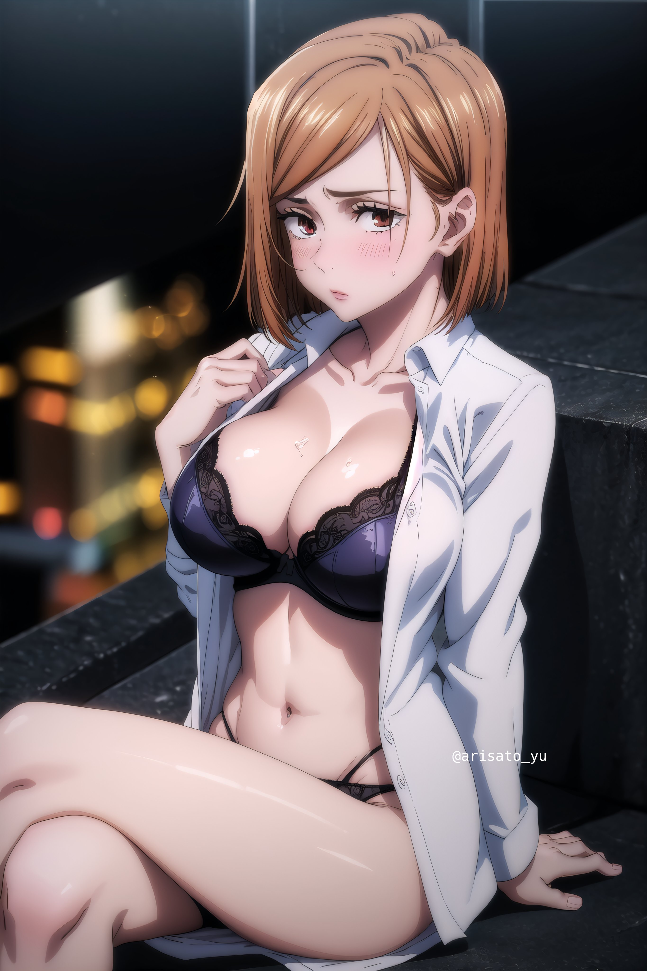 1girls, ai generated, anime girl, arisato yu, ass, big ass, big breasts, breasts, female, female only, human, jujutsu kaisen, kugisaki nobara, panties, solo