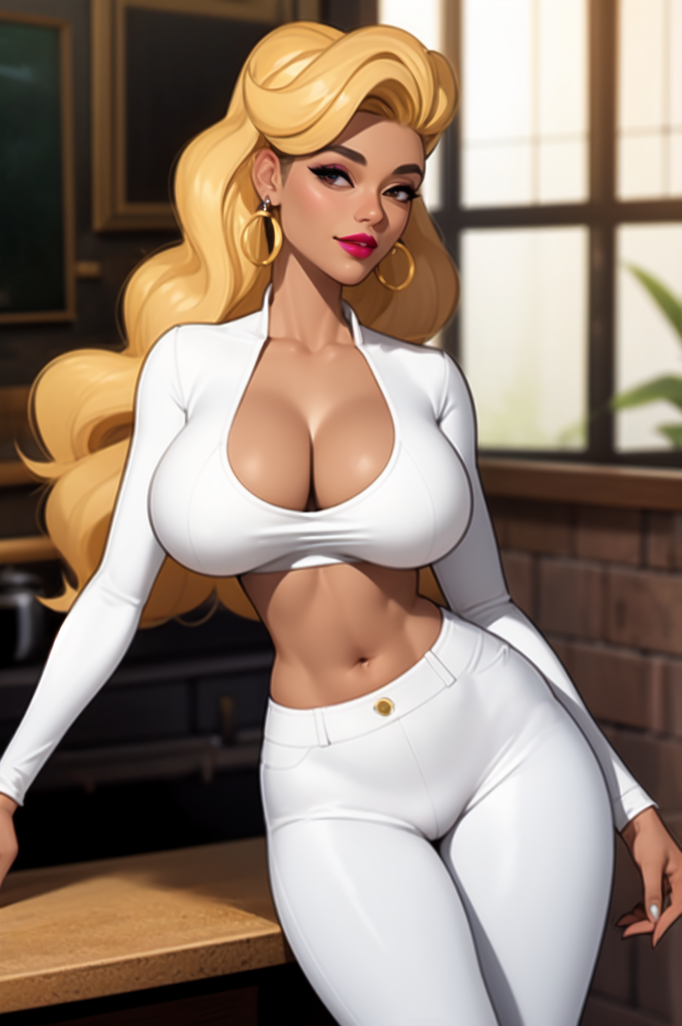 1girls ai_generated blonde_hair cleavage curvaceous curvy curvy_body curvy_female curvy_figure earrings female female_only hourglass_figure inner_sideboob kelly_(tdi) light-skinned_female light_skin milf mrseyker pixai solo solo_female the_ridonculous_race total_drama_(series) total_drama_island voluptuous voluptuous_female white_clothing