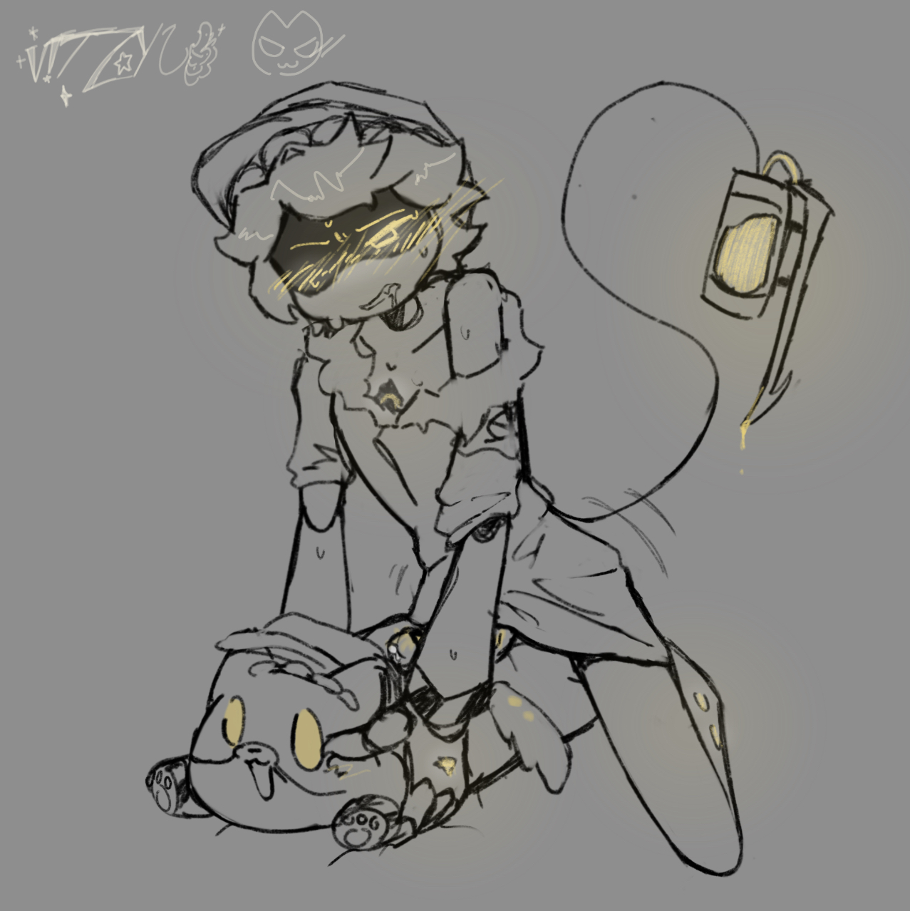 cock, drooling, grinding, humping pillow, male, masturbation, murder drones, non-human, non-human only, penis, plushie, precum, robot, serial designation n, sweat, tail, toony face, yellow eyes