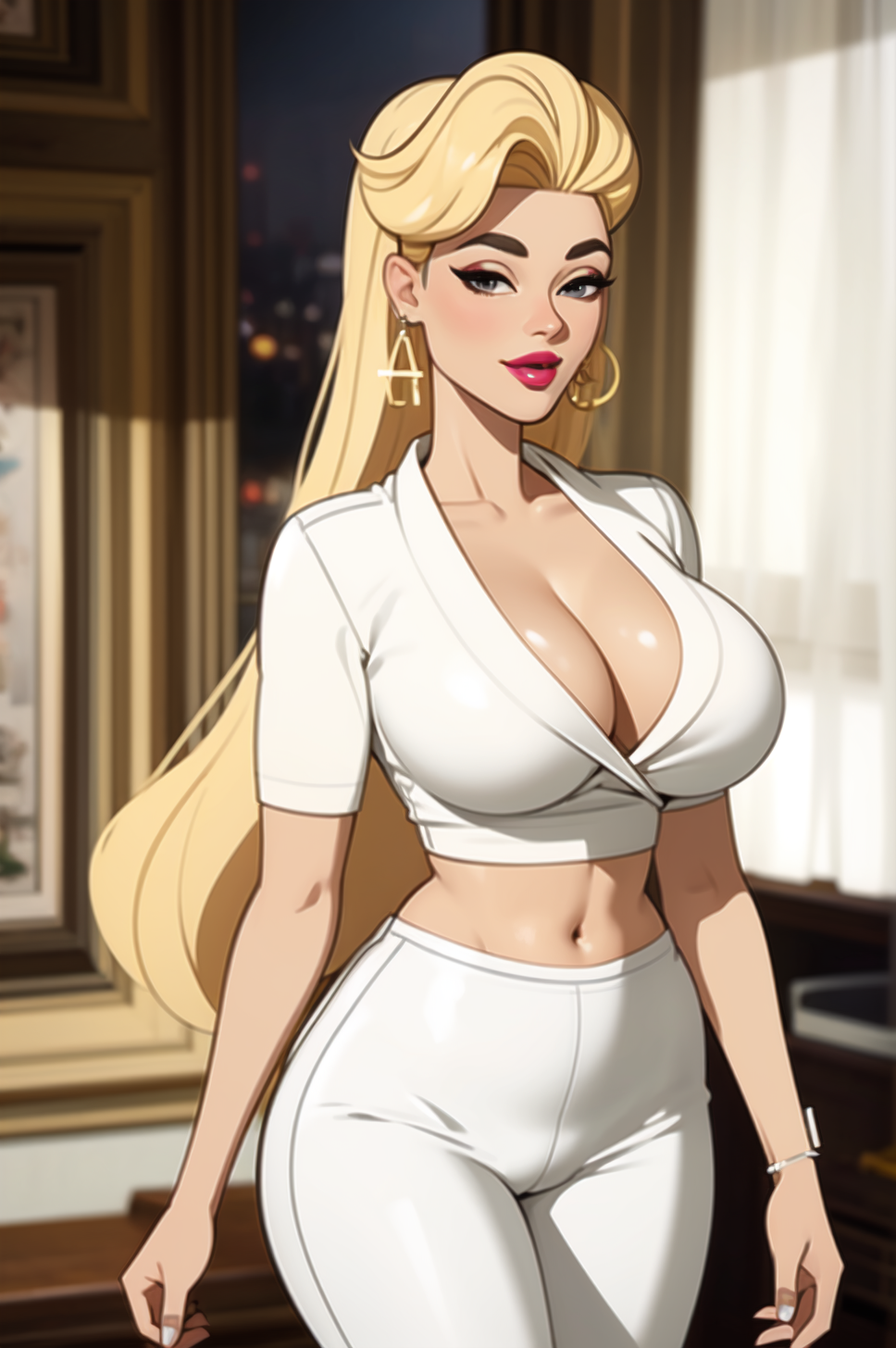 1girls ai_generated blonde_hair cleavage curvaceous curvy curvy_body curvy_female curvy_figure earrings female female_only hourglass_figure inner_sideboob kelly_(tdi) light-skinned_female light_skin milf mrseyker pixai solo solo_female the_ridonculous_race total_drama_(series) total_drama_island voluptuous voluptuous_female white_clothing