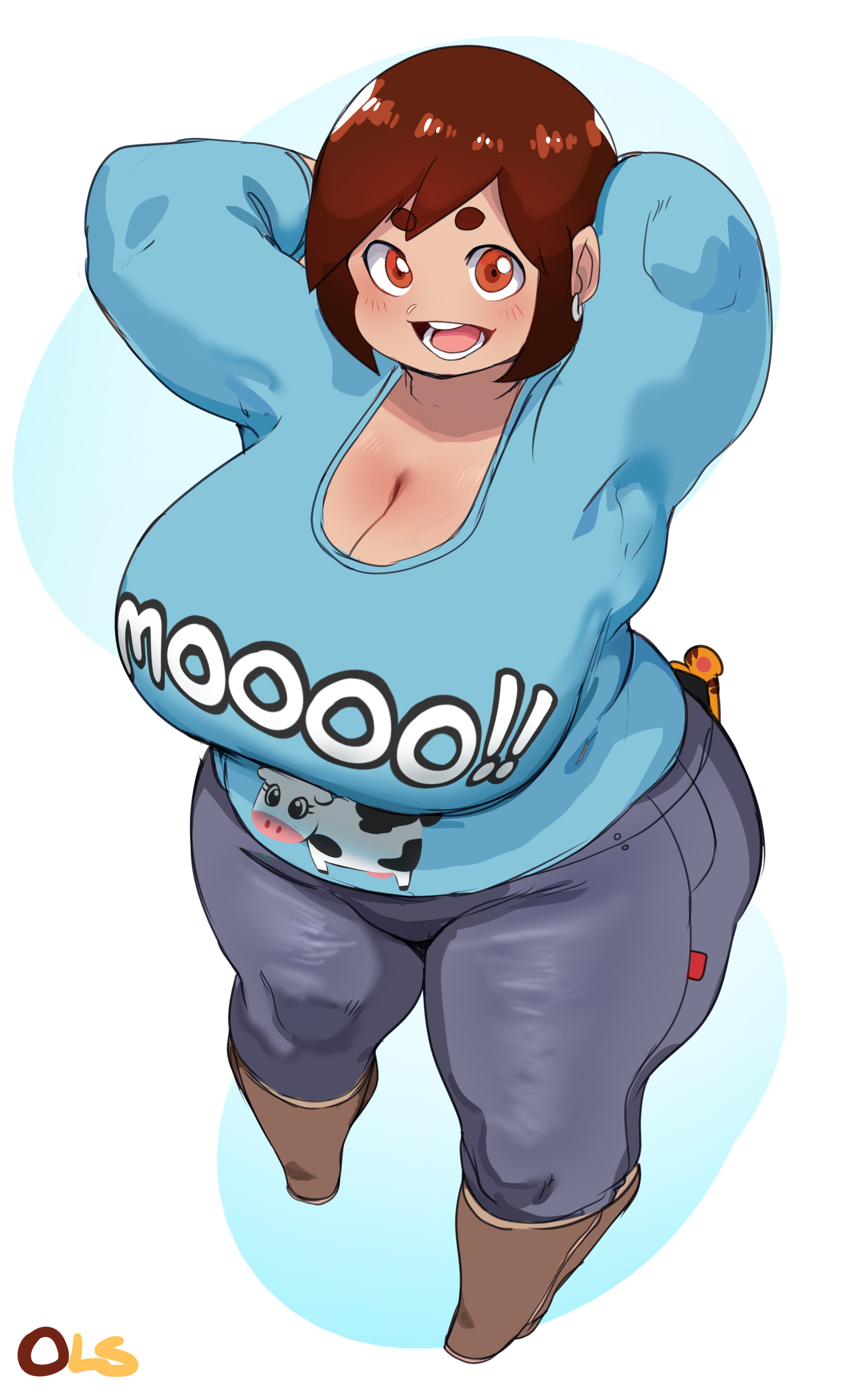 1girls, armpits, arms up, breasts, cleavage, female, female only, huge breasts, lightsource, looking at viewer, mature, mature female, milf, original, purin (lightsource), thick thighs, wide hips