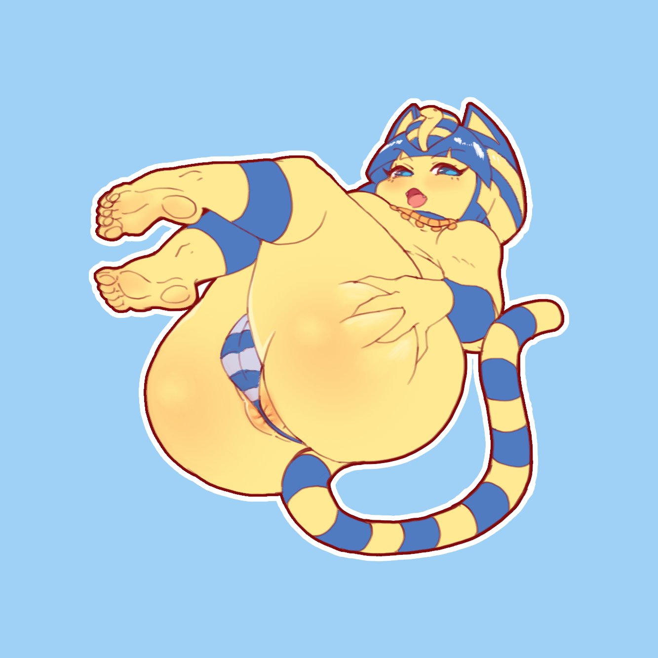 1:1 5_toes alternate_species animal_crossing animal_humanoid ankha anus anus_peek arm_markings ass big_breasts biped blonde_hair blue_background blue_body blue_clothing blue_ears blue_eyes blue_fur blue_hair blue_panties blue_skin blue_striped_panties blue_tail blue_underwear blush bottomwear breasts butt_squish cameltoe cat_humanoid clothed clothing cute_fangs digital_media_(artwork) egyptian eyelashes feet felid felid_humanoid feline feline_humanoid female fur glistening glistening_body glistening_butt glistening_skin hair hand_on_butt hi_res holding_butt humanoid humanoid_feet humanoid_hands humanoidized leg_markings looking_at_viewer lying mammal mammal_humanoid markings monotone_ears multicolored_body multicolored_fur multicolored_hair multicolored_skin nintendo on_back open_mouth open_smile panties pattern_bottomwear pattern_clothing pattern_panties pattern_underwear pawpads pectoral_(jewelry) plantigrade presenting presenting_hindquarters rear_view ring_(marking) ringtail scrib_squab short_hair shortstack simple_background smile solo squish striped_bottomwear striped_clothing striped_panties striped_underwear stripes tail_markings thick_thighs toes tongue topless two_tone_body two_tone_fur two_tone_hair two_tone_skin two_tone_tail underwear uraeus video_games wide_hips yellow_body yellow_fur yellow_skin yellow_tail