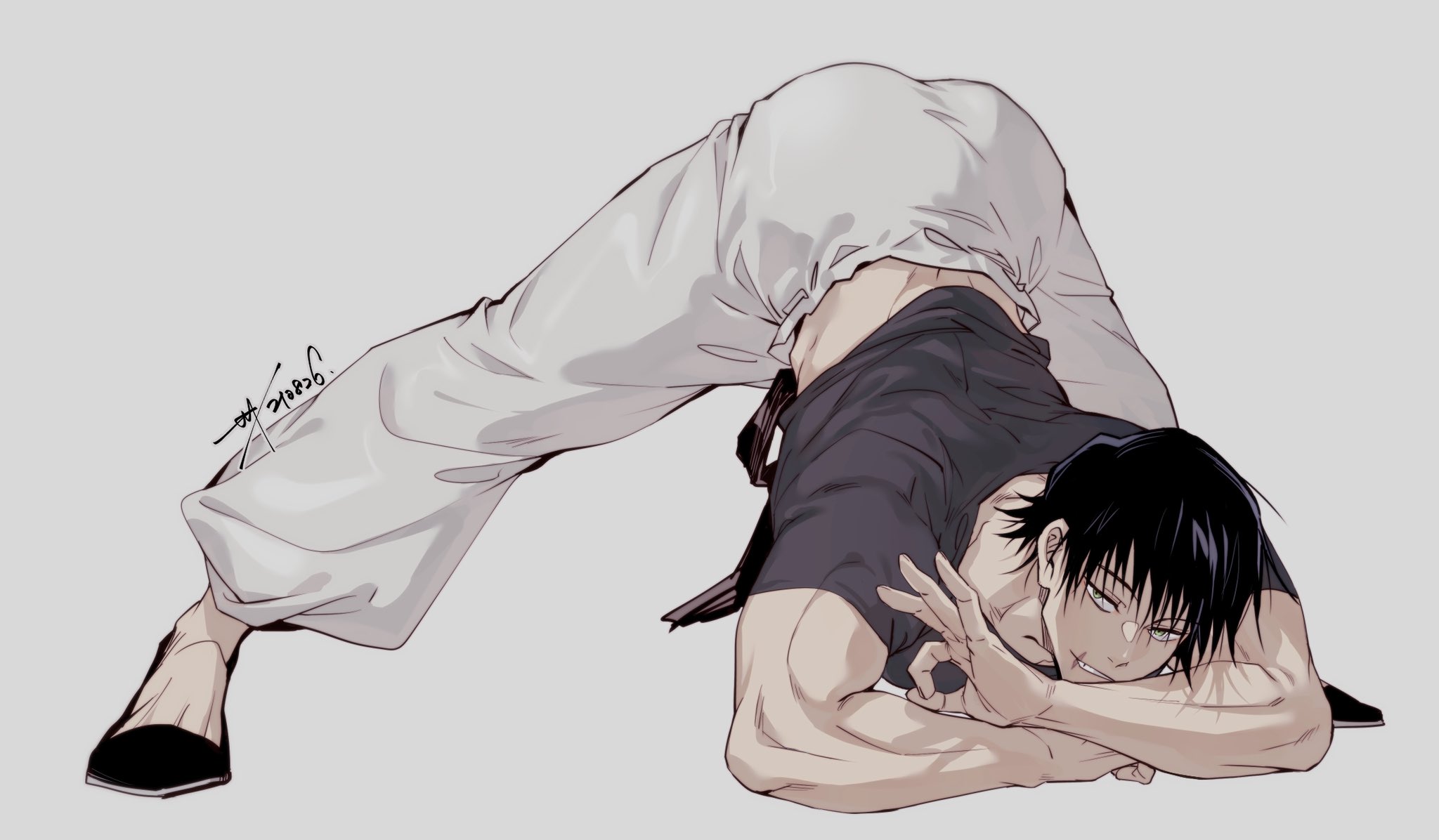 ass, black hair, dilf, jack-o pose, jujutsu kaisen, male, male only, muscles, muscular, muscular male, solo, solo male, toji fushiguro