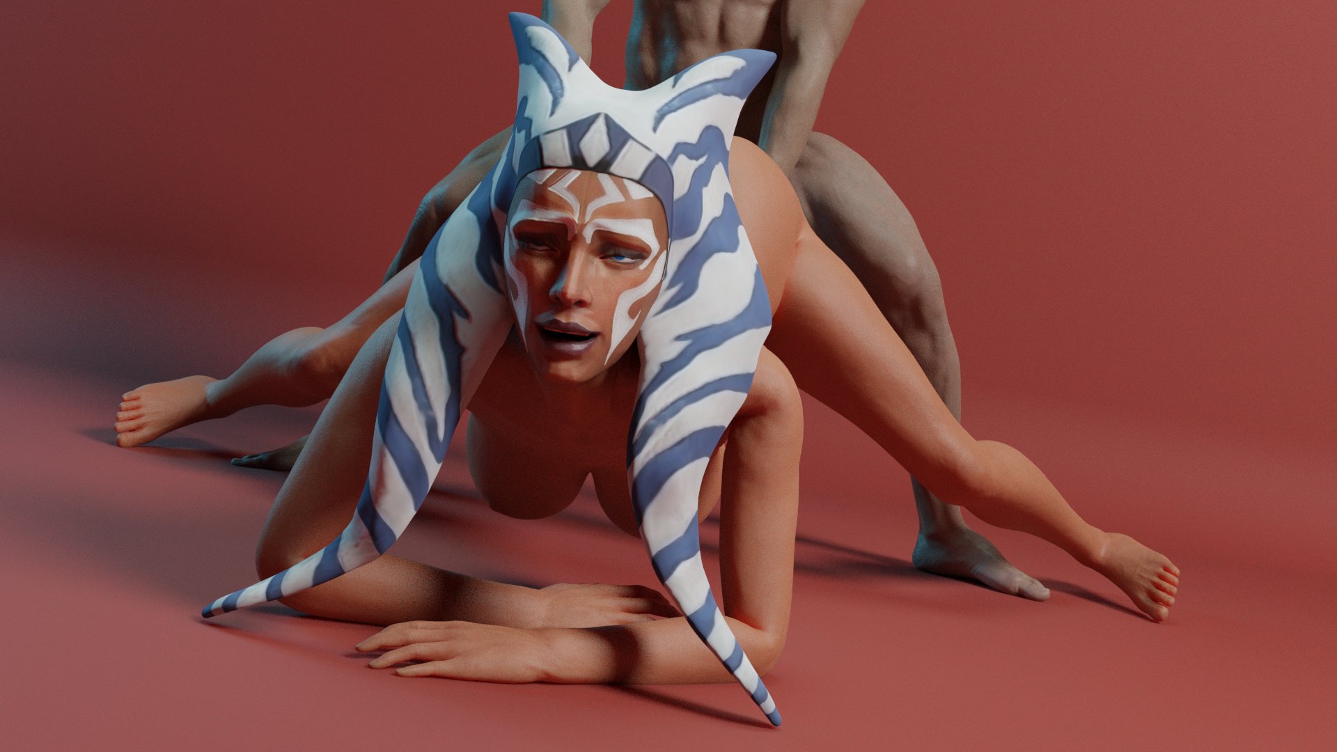 1boy, 1girls, 3d, ahsoka tano, alien girl, ambiguous penetration, anal, anal sex, athletic, athletic female, barefoot, bulldog position, doggy style, feet, female, human, human penetrating, light skin, light-skinned male, male, pleasure face, star wars, star wars rebels, toes, togruta, youngiesed
