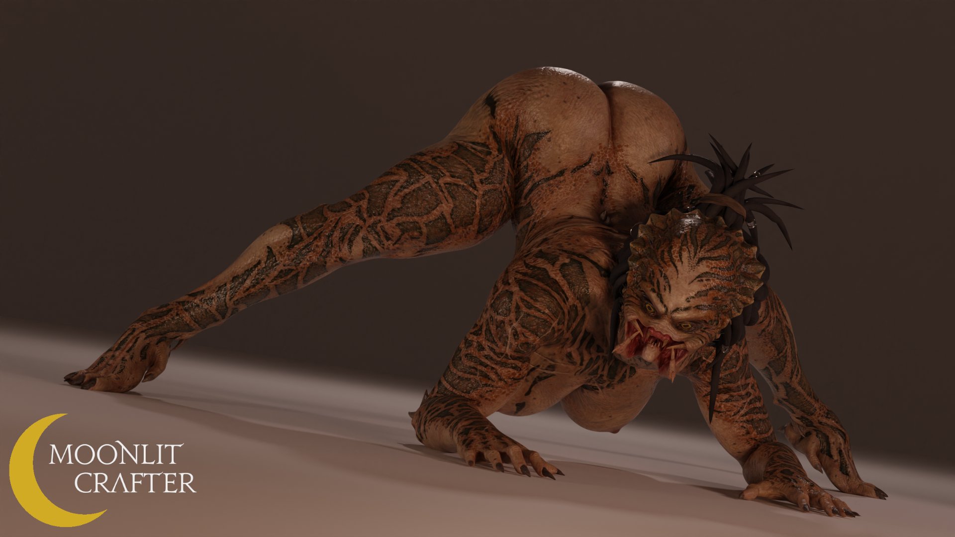 1girls, 3d, alien, alien girl, ass, big ass, blender, female, female only, female yautja, jack-o pose, looking at viewer, mandibles, moonlit crafter, nude, predator (franchise), scary, solo, solo female, yautja