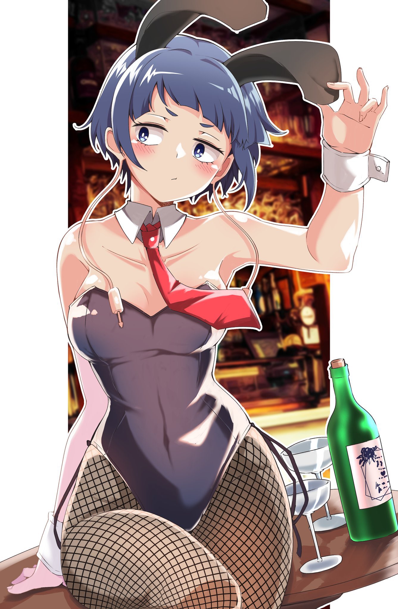 1girls, breasts, bunny ears, bunny girl, bunnysuit, busty, cleavage, female, female focus, female only, fishnet stockings, fishnets, hourglass figure, kyoka jiro, leotard, medium breasts, my hero academia, pantyhose, purple hair, purple-haired female, shinonome mozuku, sitting, tagme, wide hips