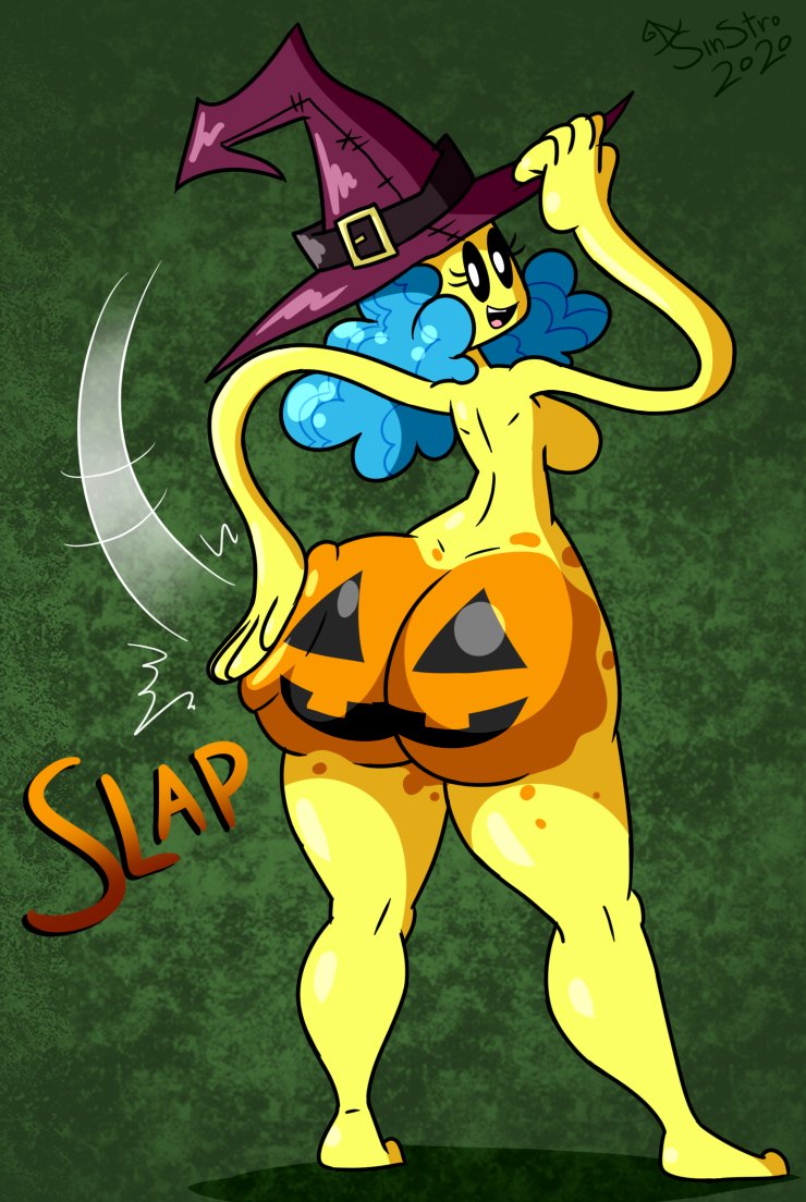 1girls 2020 5_fingers 5_toes alien alien_girl ass_focus big_ass big_breasts black_sclera blue_hair bodypaint bottom_heavy cute d-stro dimples_of_venus female from_behind full_body halloween happy hat hat_only headwear_only huge_ass jack-o'-lantern looking_at_viewer looking_back medium_breasts motion_lines naked narrow_waist no_nose noodle_arms nude nude_female original_character paint painted_ass pumpkin pumpkin_butt purple_hat rockboy_and_metalgirl saturn_(sinstroart) sideboob sinstroart slapping slapping_ass slapping_own_ass smacking_ass smacking_own_ass smile spanking spanking_own_ass tagme thick_thighs viewed_from_behind white_pupils witch_hat yellow_skin