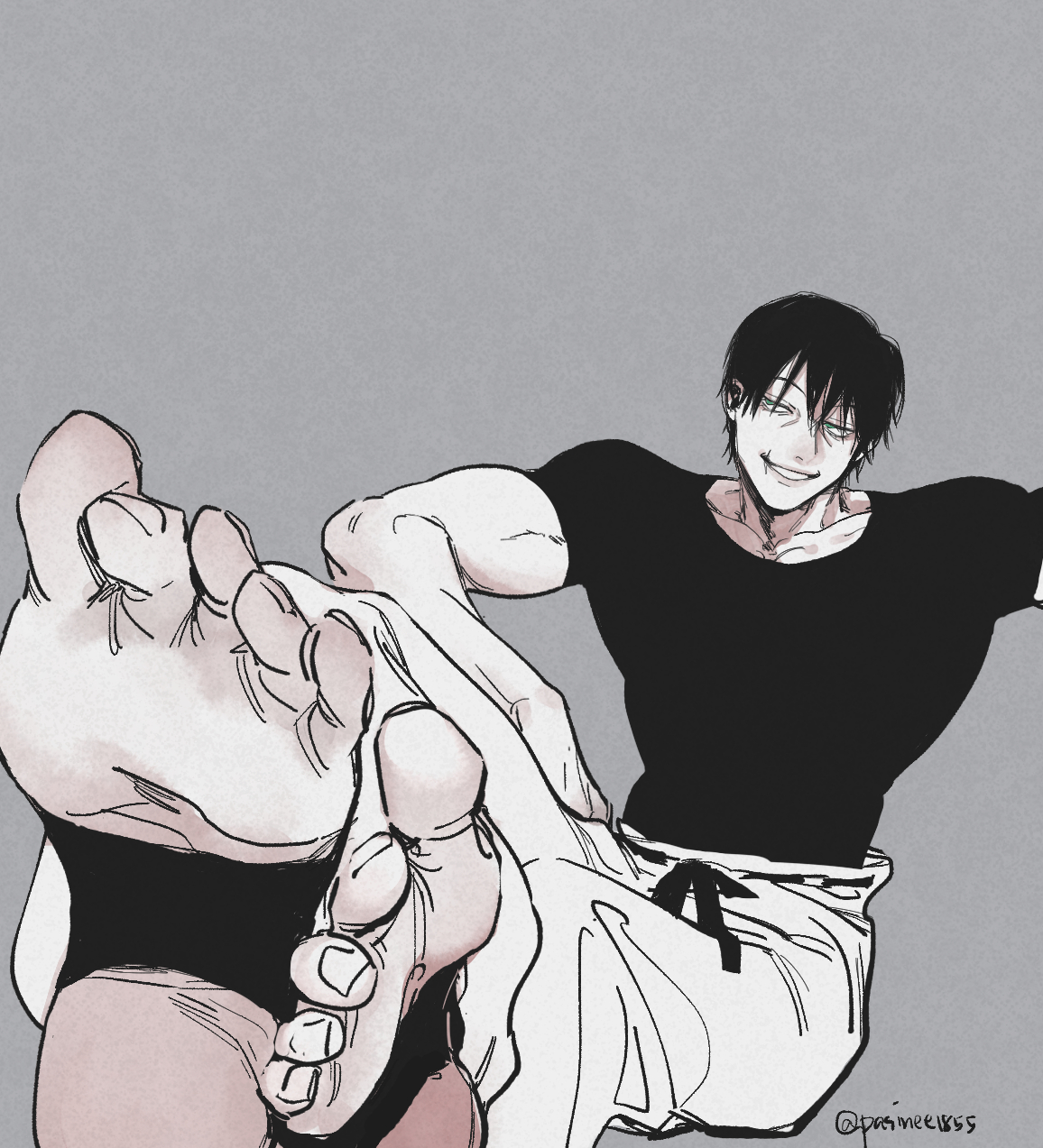 black hair, feet, foot fetish, foot focus, jujutsu kaisen, male, male only, pasinee1855, stirrup legwear, tagme, toji fushiguro