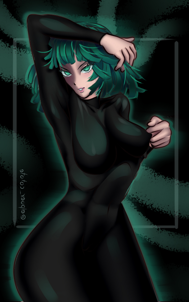 dress elpuer_cotote fubuki_(one-punch_man) green_eyes green_hair huge_ass huge_breasts nipple_pinch nipples_visible_through_clothing one-punch_man