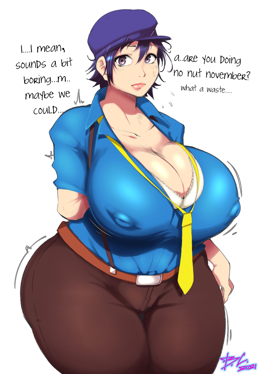 1girls 2021 alternate_breast_size arm_behind_back artist_signature atlus bbw big_ass big_breasts big_butt bittercream blue_hair blue_shirt blush blushing breasts busty cleavage collarbone curvy_figure dialogue disappointed english_text erect_nipples erect_nipples_under_clothes female female_focus female_only hat hips horny_female huge_breasts huge_thighs looking_at_viewer massive_breasts nipple_bulge nipples no_nut_november open_shirt pants persona persona_4 puffy_nipples purple_eyes shirogane_naoto shirt short_hair shy simple_background talking_to_viewer text thick thick_thighs thighs thunder_thighs thunderthighs venus_body white_background wide_hips