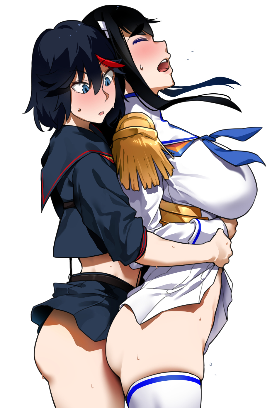 1futa 1girls bakkanki big_breasts breasts closed_eyes female from_behind futa_on_female futanari gerontophilia human implied_futanari implied_penetration incest junketsu kamui_(kill_la_kill) kill_la_kill kiryuuin_satsuki matoi_ryuuko satoriwappa senketsu siblings sisters skirt skirt_lift skirt_up surprised surprised_expression sweat sweatdrop tomboy