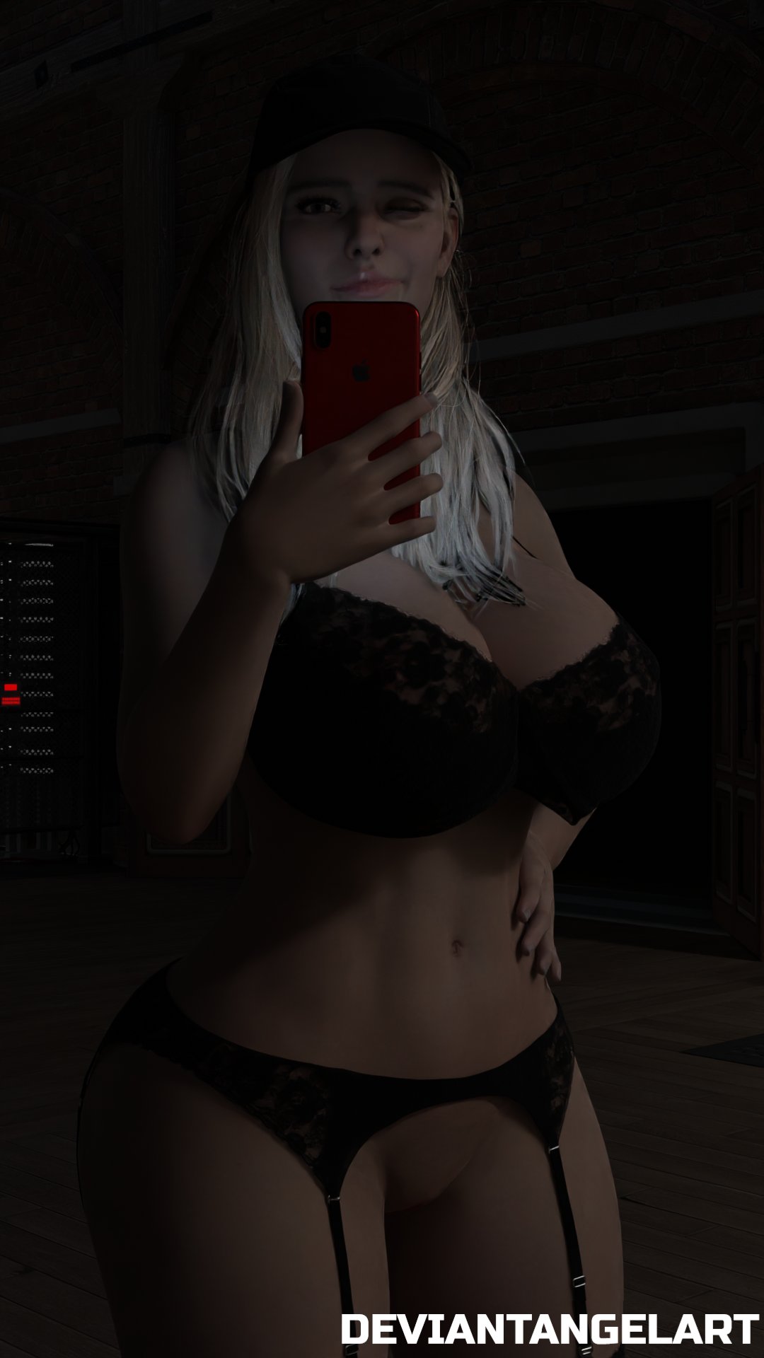 1girls, 3d, alternate breast size, ass, big ass, big breasts, big butt, breasts, capcom, deviantangelart, female, female only, light skin, light-skinned female, lingerie, looking at viewer, phone, resident evil, resident evil 8: village, rosemary winters, selfie, thick thighs, witch hat