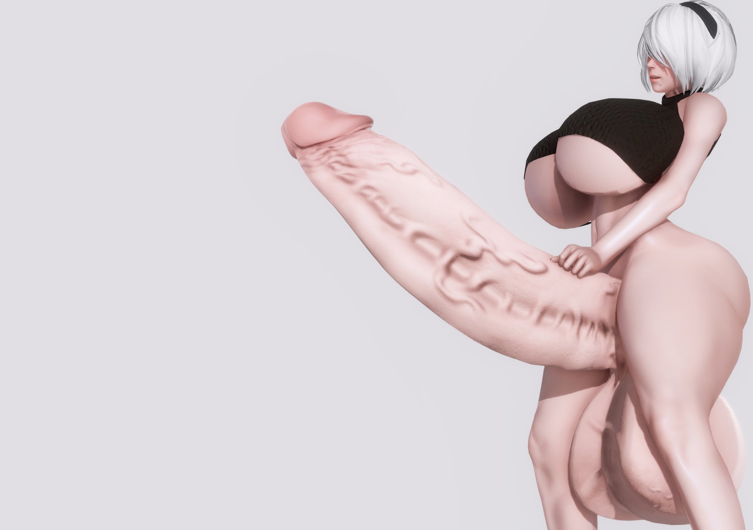 1futa, 3d, ass, balls, big ass, big balls, big breasts, big penis, breasts, breasts bigger than head, camtri, erect penis, erection, futa only, futanari, hairband, huge ass, huge cock, hyper, hyper balls, hyper breasts, hyper penis, intersex, light skin, light-skinned futa, nier: automata, penis, side view, solo, solo futa, spread legs, testicles, thick thighs, thunder thighs, veiny penis, white hair, yorha 2b