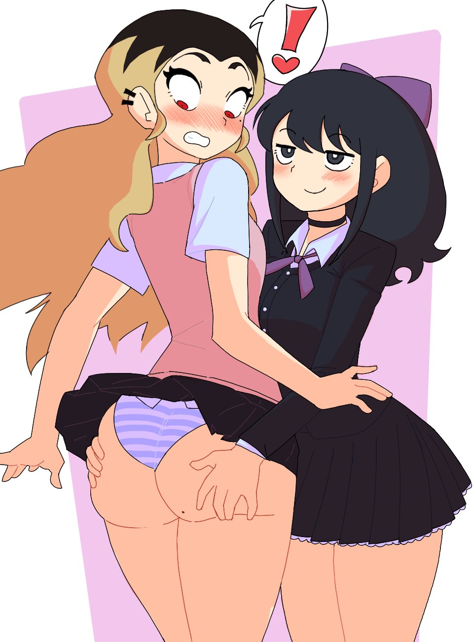 ! 2girls 5_fingers ass ass_grab black_dress black_hair black_skirt blush blushing brownish_hare butt dress female female_only girl girl_only grope groping groping_ass groping_butt human human_only multiple_girls panties pantsu red_eyes shimapan skirt smile teresa_(brownish_hare) touching touching_ass touching_butt two-tone_hair two-tone_panties two_tone_hair two_tone_panties underwear veronica_(brownish_hare) yuri