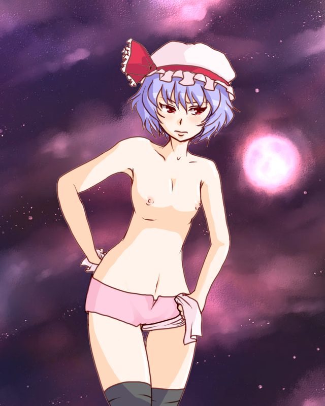 flat_chest nipples red_eyes remilia_scarlet short_hair skirt thighhighs topless touhou yomogi_opa