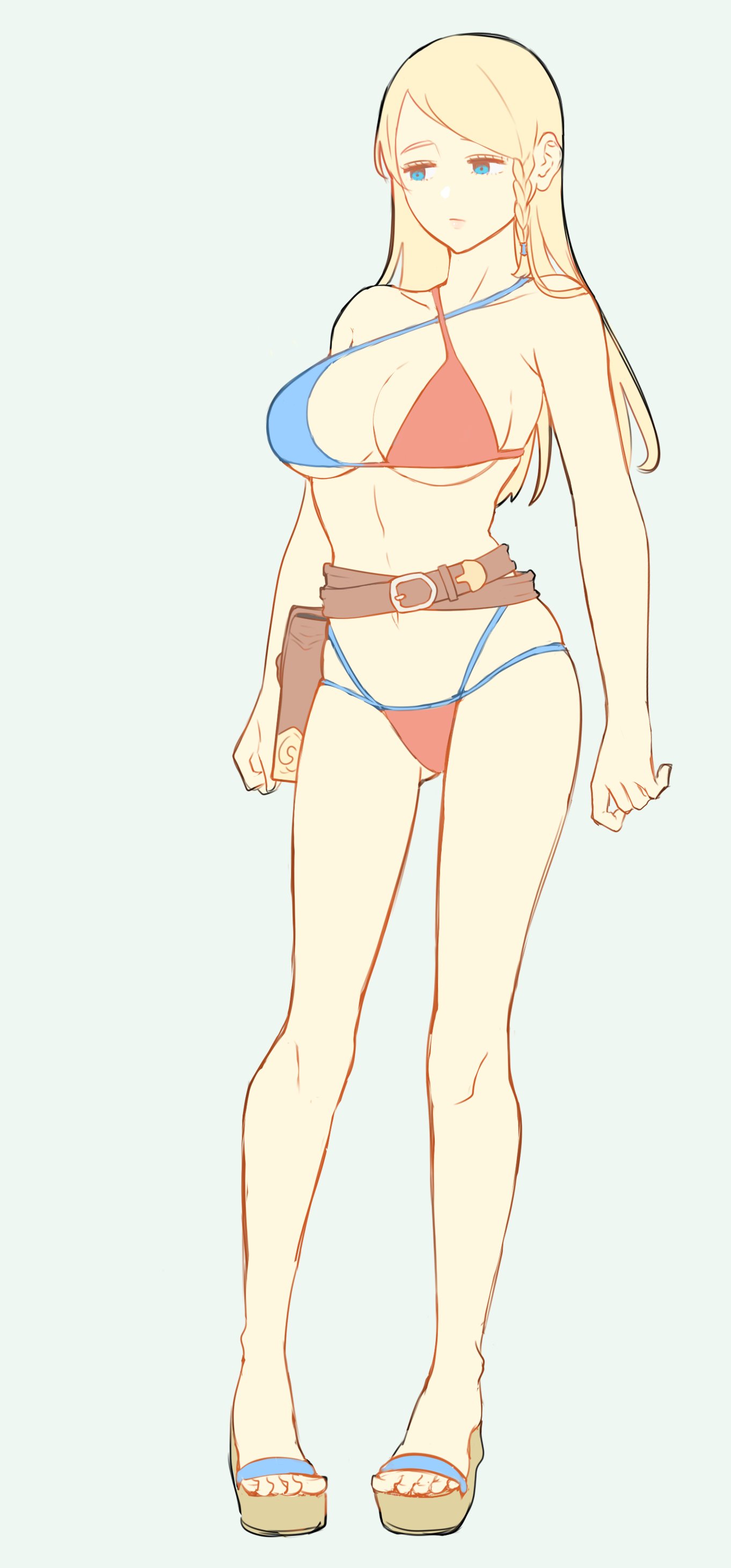 black clover, blonde female, blonde hair, blue eyes, braided hair, breasts, charlotte roselei, female, female only, long hair, solo female, solo focus, standing, swimsuit