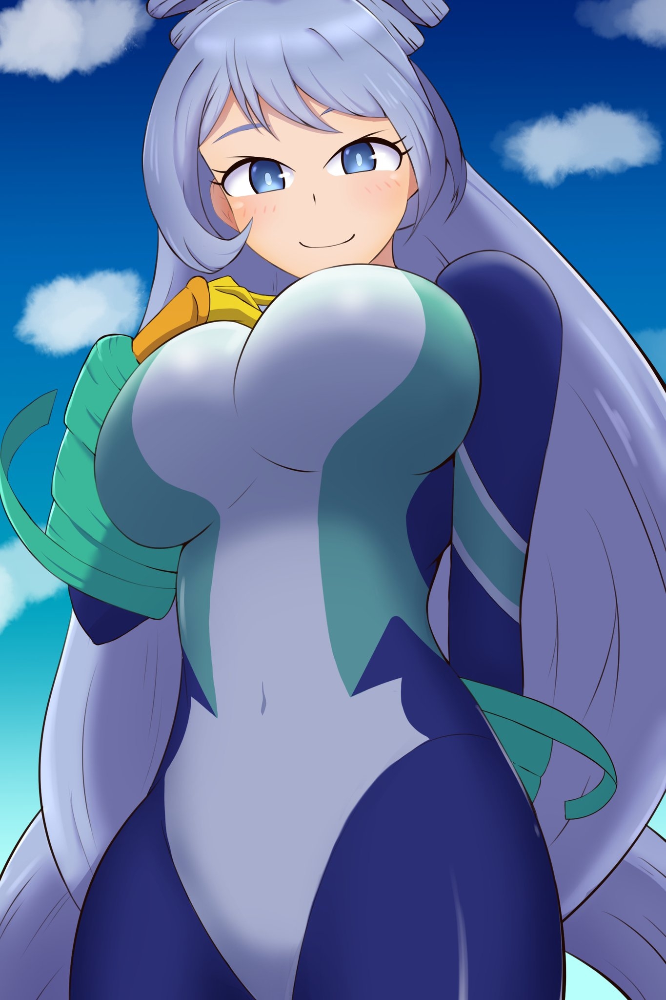 1girls, 2021, big breasts, blue eyes, blue hair, blue-haired female, bodysuit, breasts, female, female human, hadou nejire, hadou nejire (hero outfit), hero outfit (mha), hi res, highres, human, large breasts, my hero academia, nejire hado, nejire hado (hero outfit), slim waist, superhero costume, superheroine, tight clothing
