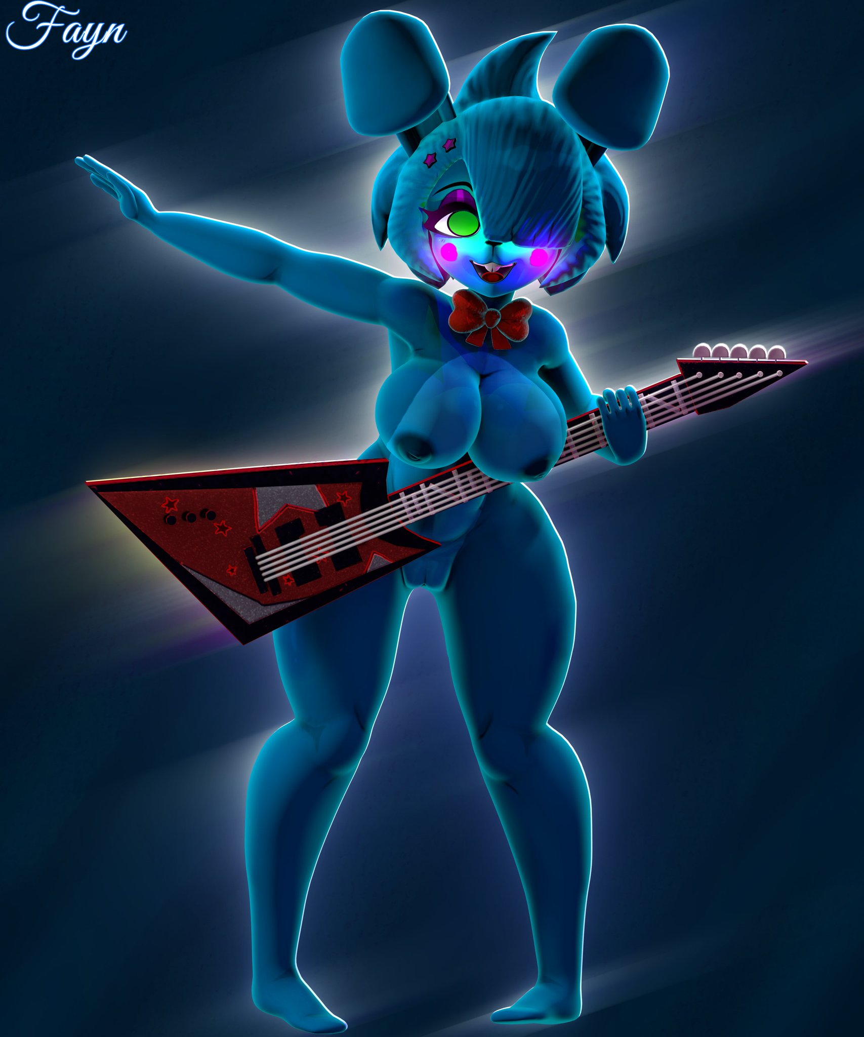 3d, babyfayn, big nipples, blue body, blush, bonfie, bonfie (cryptia), bonnie (cally3d), bonnie (fnaf), breasts, brooch, bunny ears, cally3d, clazzey, completely nude, cryptiacurves, fazclaire's nightclub, female, five nights at freddy's, five nights at freddy's 2, fnaf, fredina's nightclub, guitar, long hair, medium breasts, nude, playing guitar, randomstuff, rule 63, scottgames, smile, solo, topknot, toy bonnie (fnaf)