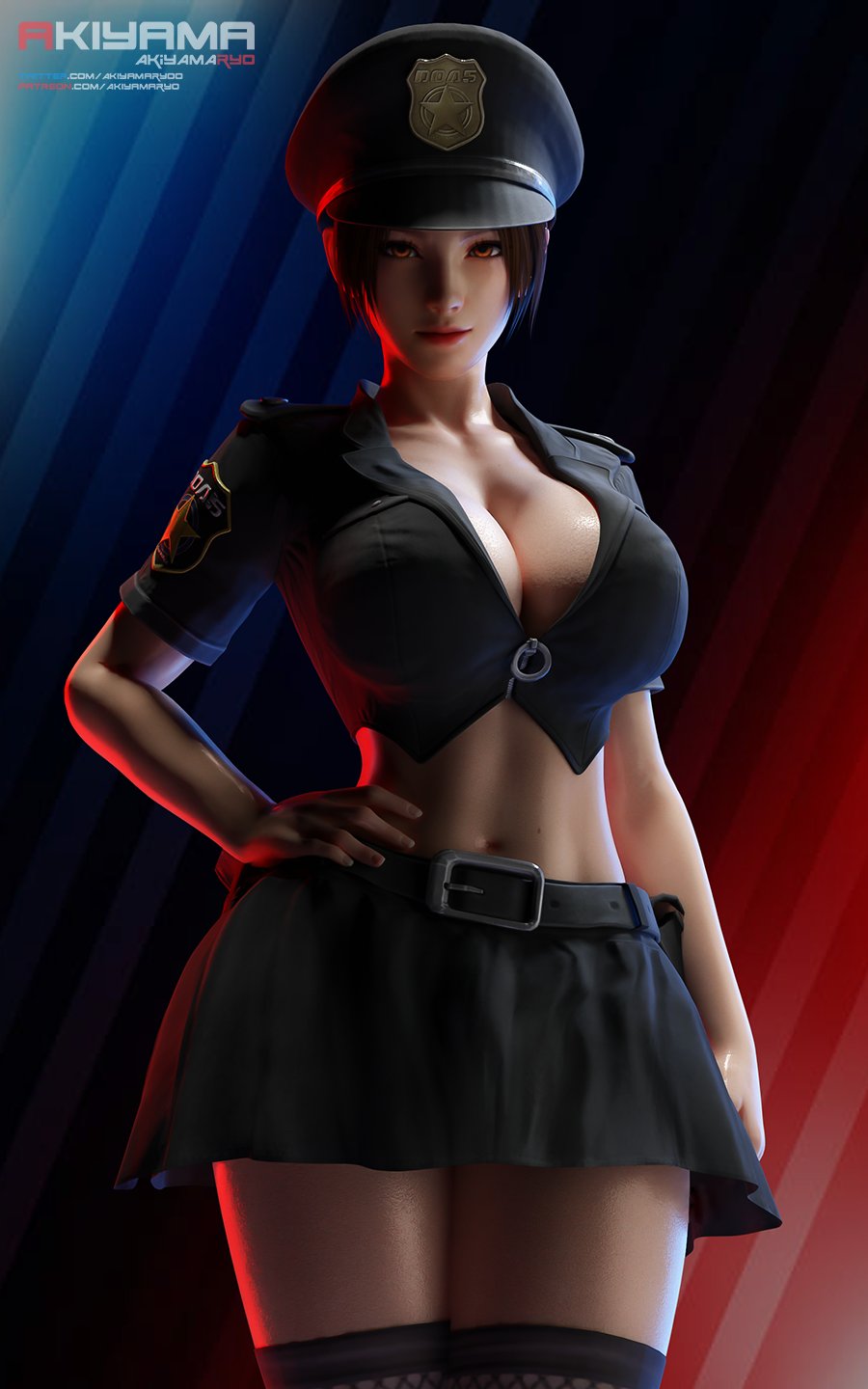 1girls, 3d, akiryo, akiyamaryo, ass, fatal fury, female, king of fighters, large ass, mai shiranui, police, police hat, police officer, police uniform, policewoman, skimpy, skimpy clothes, snk, standing, tagme, thick ass, thighhighs, voluptuous, wide hips