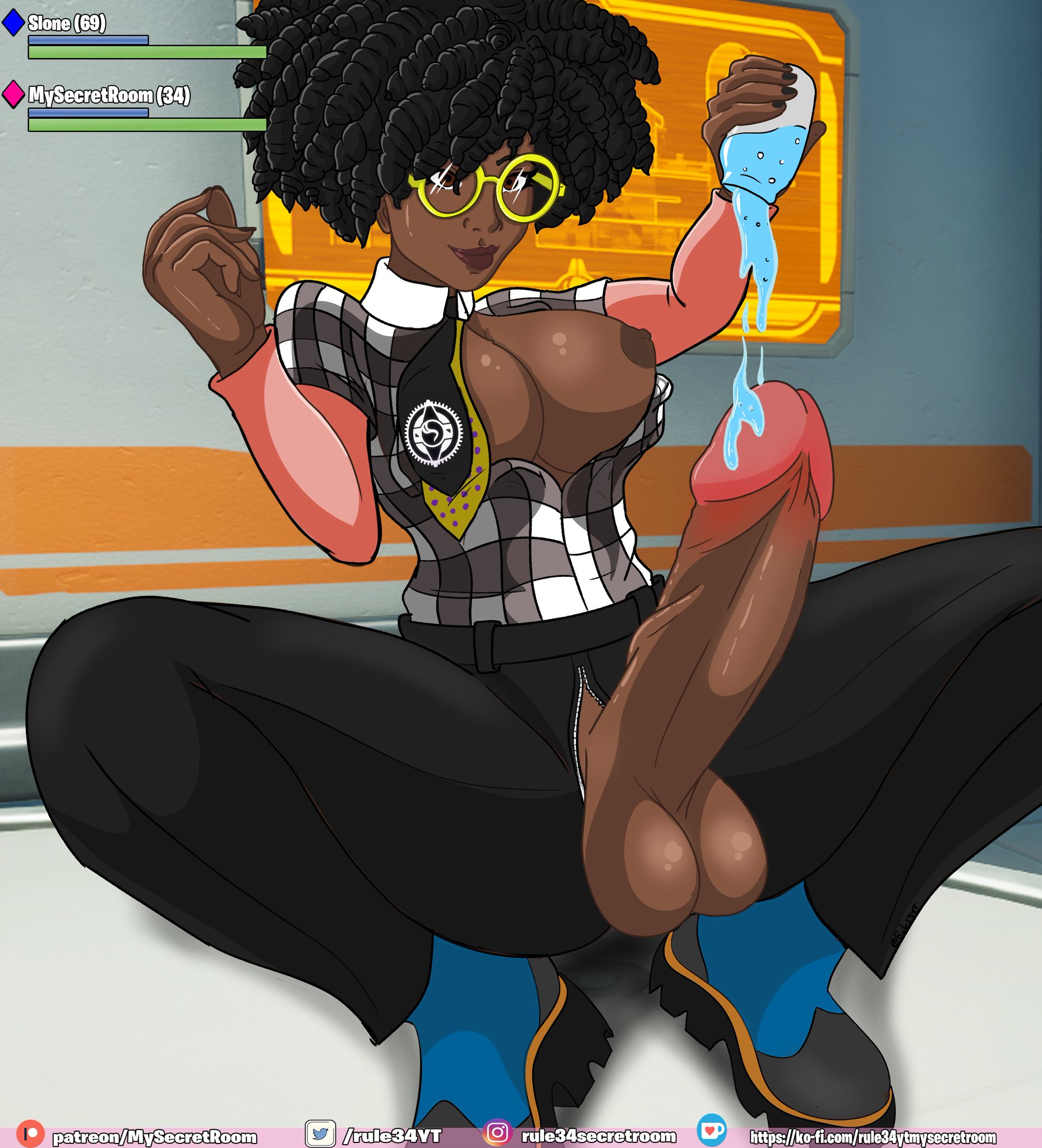 breasts, dark skin, dark-skinned female, doctor slone, exposed breasts, female, fortnite, fortnite: battle royale, futa only, futanari, intersex, rule34yt, slurp juice
