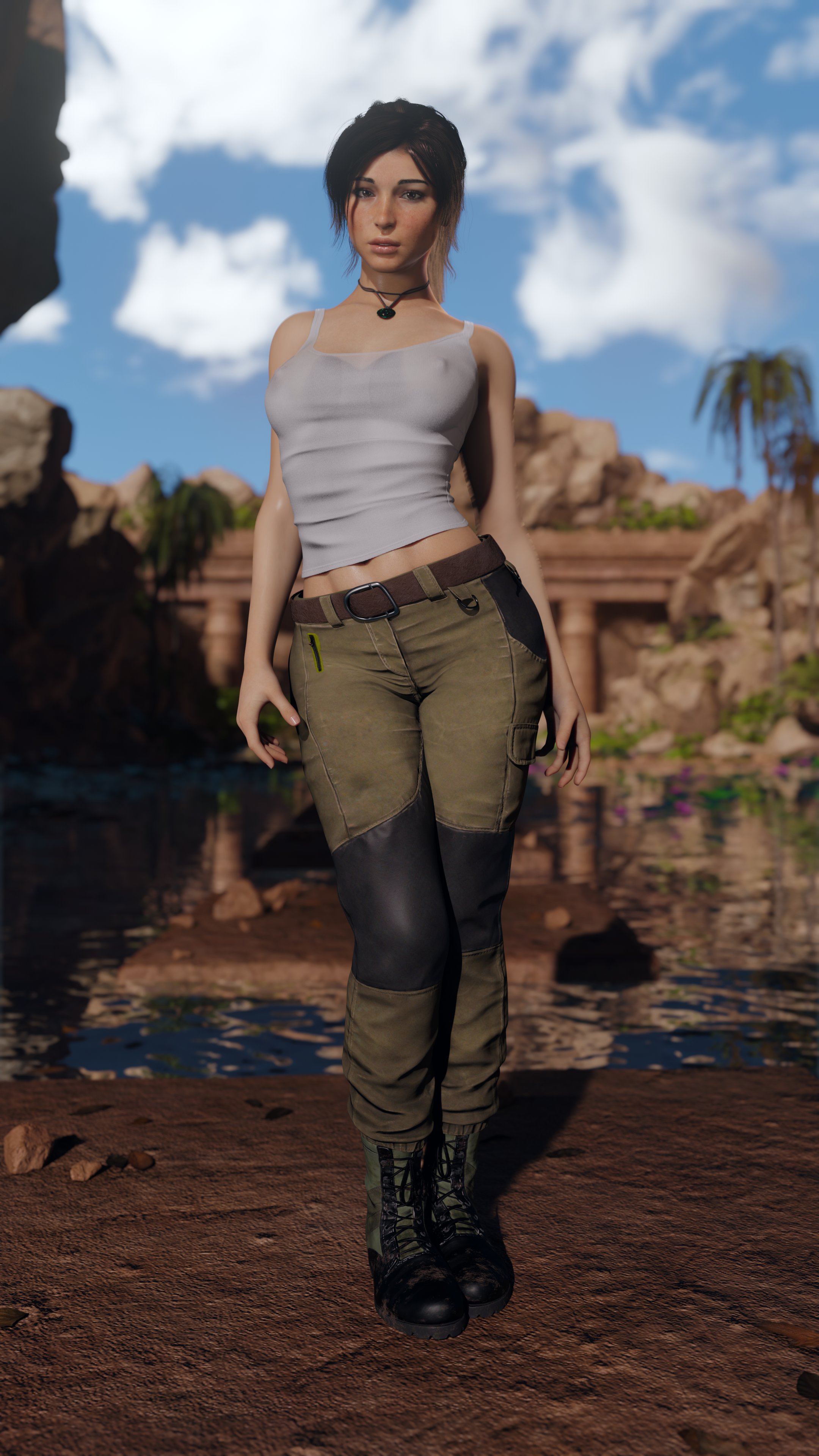 1girls, 3d, 4k, absurdres, big breasts, blender, breasts, cleavage, erect nipples, female, female only, highres, lara croft, lara croft (survivor), large breasts, mustard sfm, nipples, solo, tomb raider, tomb raider (survivor)