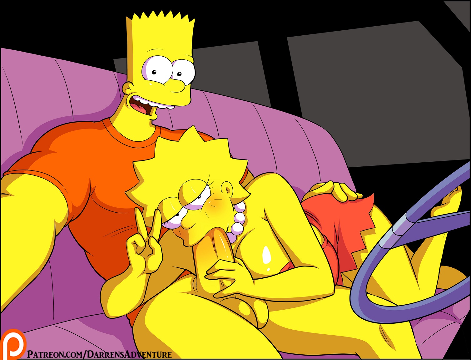 1boy, 1girls, arabatos, bart simpson, big breasts, breasts, brother and sister, fellatio, female, gigantic breasts, huge breasts, incest, lisa simpson, male, oral, road head, sex, the simpsons